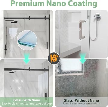 KPUY Frameless Sliding Glass Shower Door 55-60 W x 76 H, Matte Black