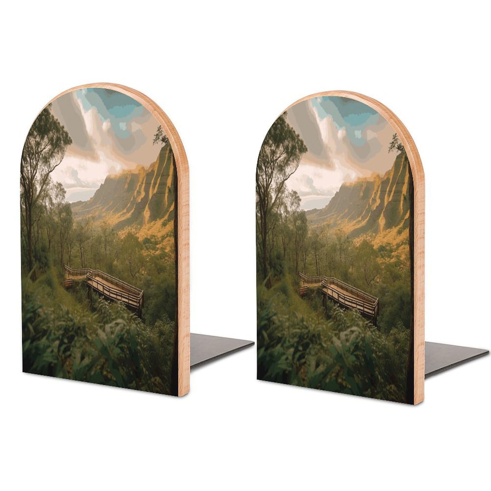 Wilderness Park Book Ends Wood Non-Skid Bookend for Shelves Heavy Duty Bookends with Metal Base Decorative Books Stopper Desk Organizers Book Dividers for Office Home 1 Pair