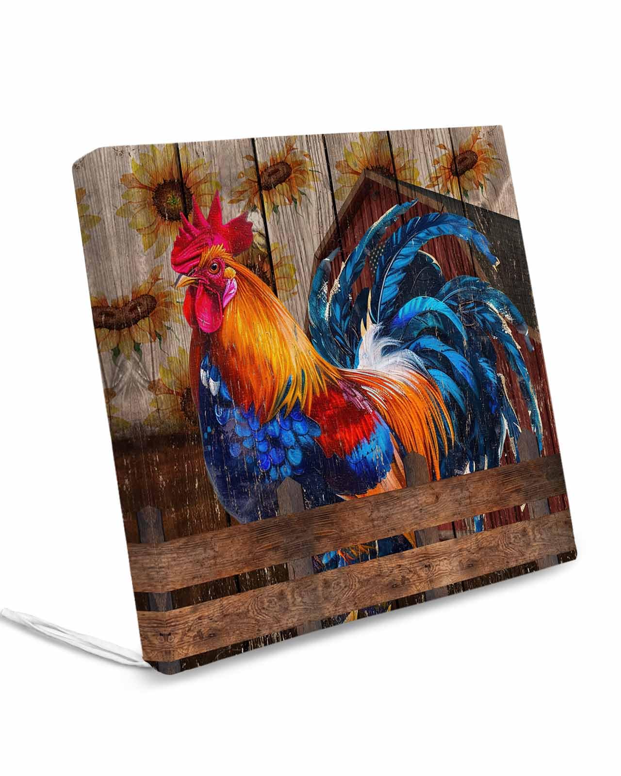 Homechoid Farmhouse Rooster Indoor Outdoor Couch Cushion Covers Replacement 4 Pack, Rustic Sunflower Farm Wood Grain Brown Waterproof Chair Sofa Seat Cover with Ties 22x20x4