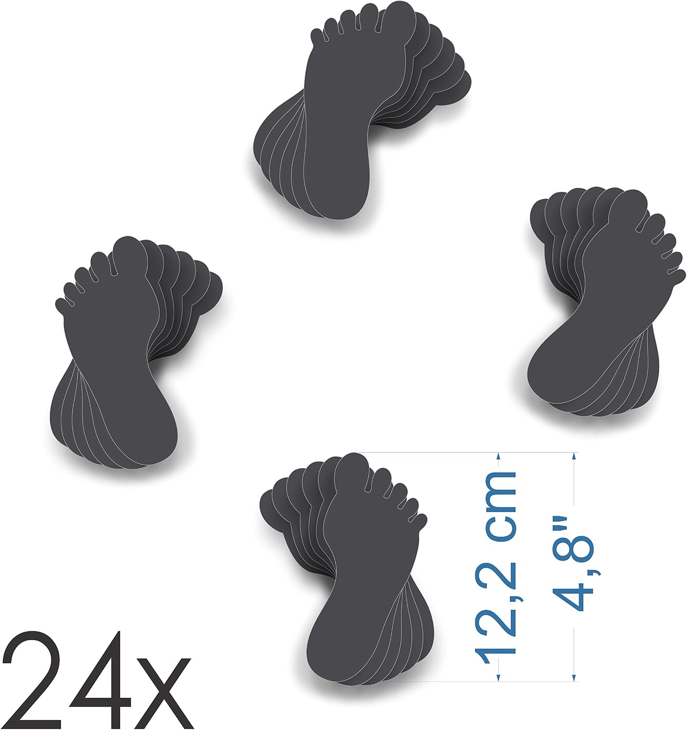 Child Footprints Stickers - for Smooth Floors, Tiles, Concrete, Vinyl, ... - Set of 24 Black Adhesive feet