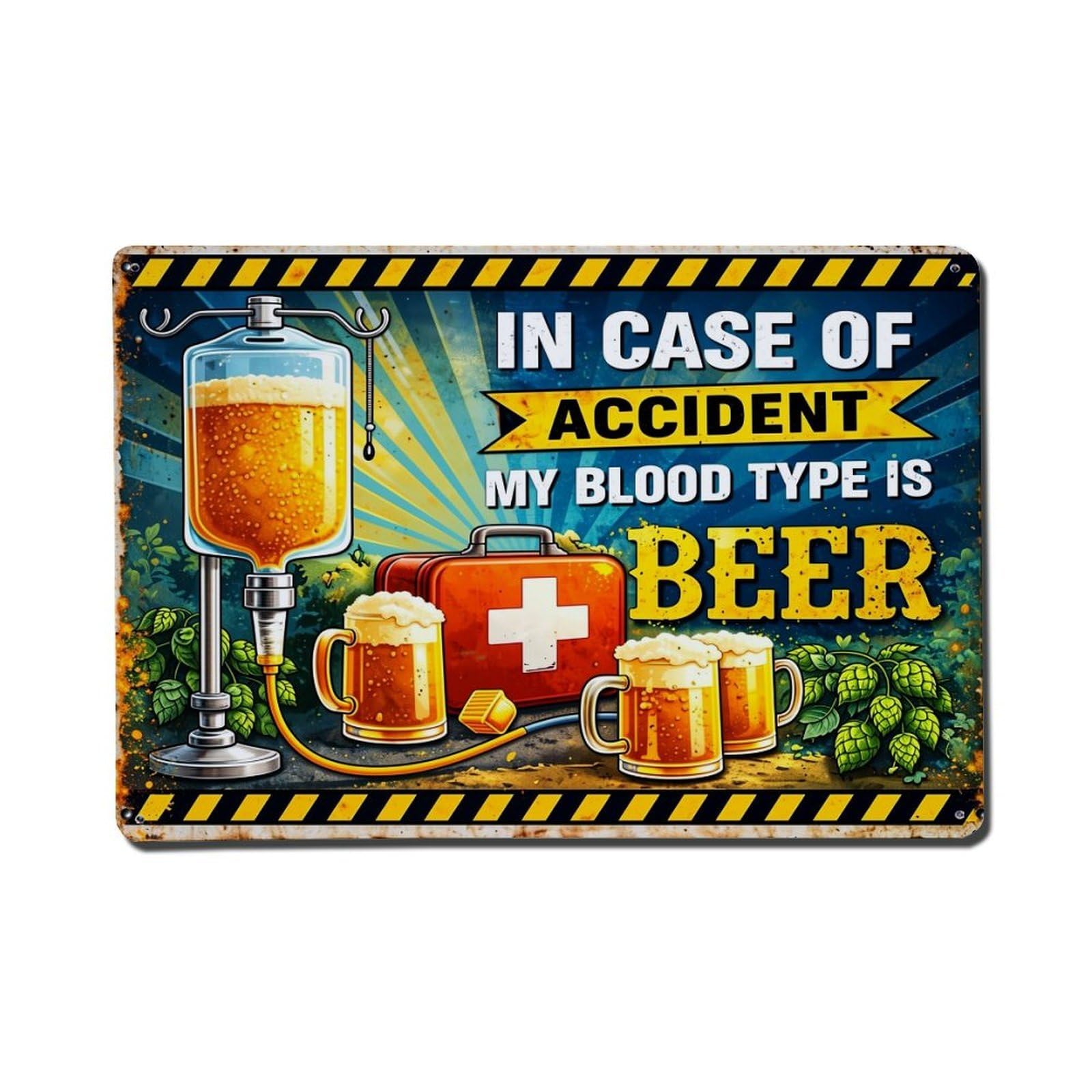 Bliveurn Vintage In Case Of Accident Beer Retro Metal Tin Sign, Metal Poster For Home, Gaming Room, Studio Workshop,Bar,Garage Wall Art Decor 8X12 Inch