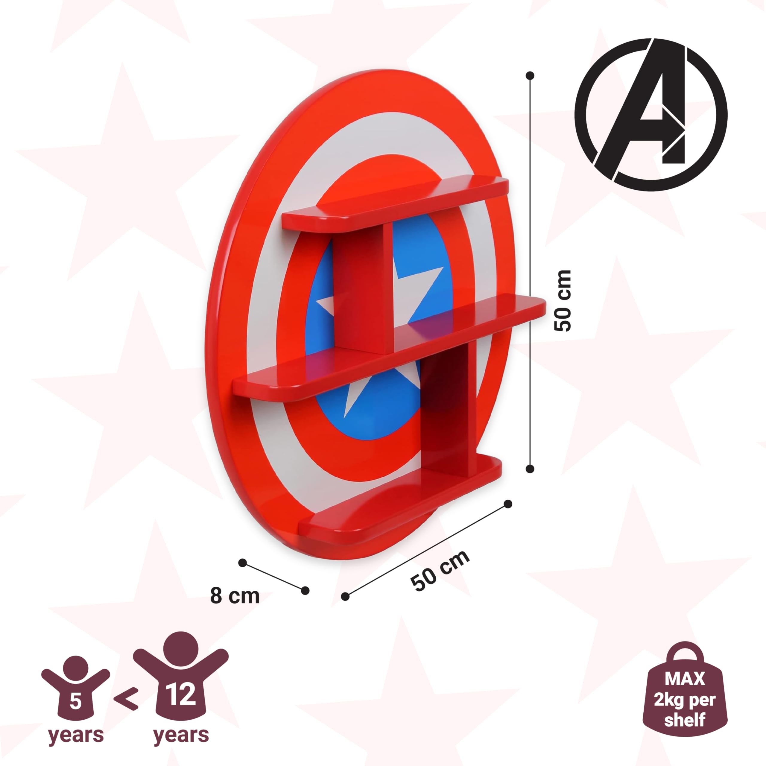 Disney Libreria Mensola Sagomata Capitan America Avengers in legno