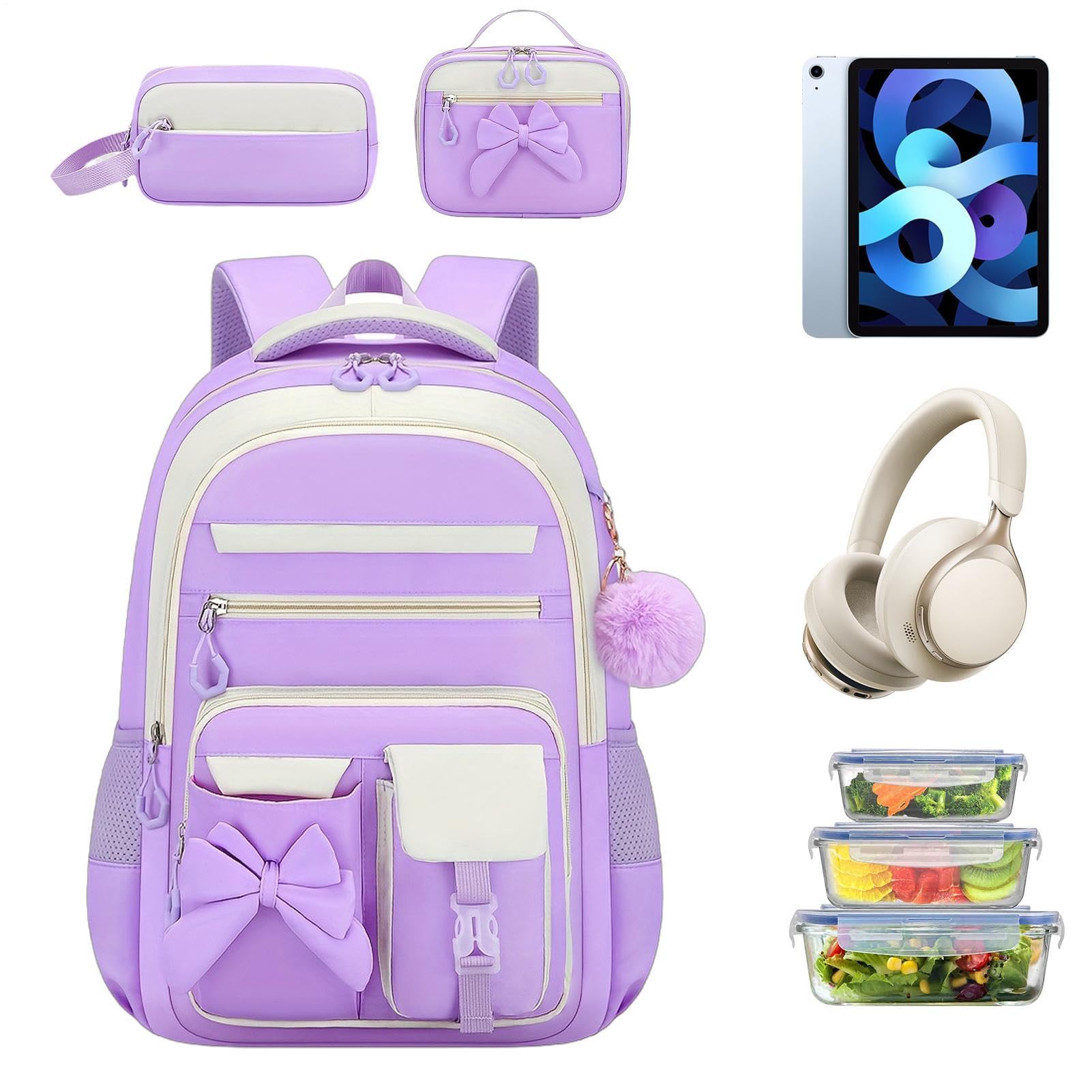 Zaino Bambini Ragazze Set Zaino Grande e Capiente con Portapranzo e | Zaino scuola elementare primaria Per Prescolari, Studenti Delle Medie, Bambini, Ragazzi, Ragazze E Adolescenti
