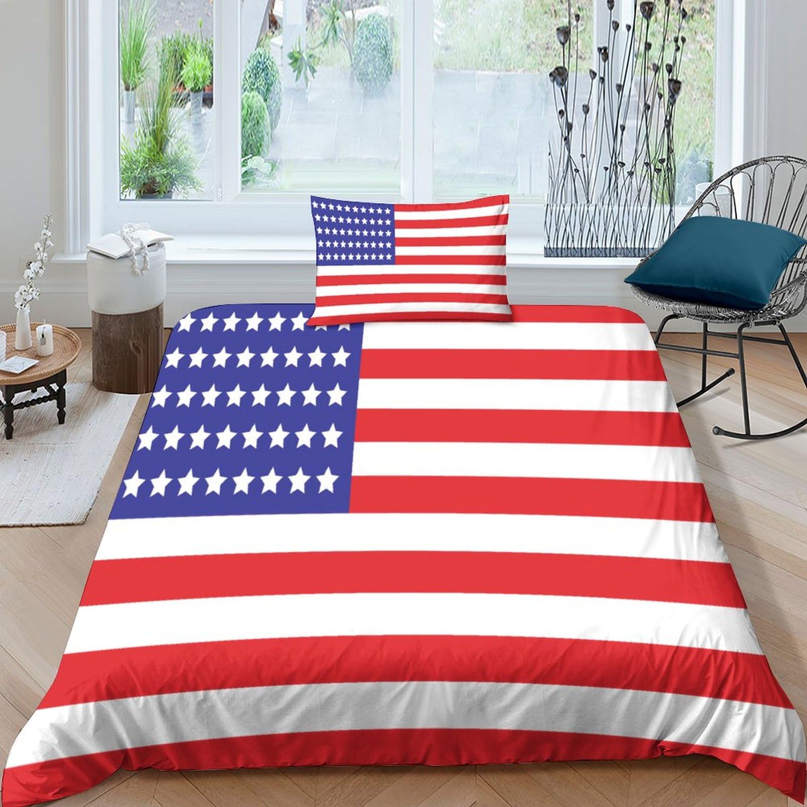 AAHARYA American Flag Bedding Set 3D National Flag Duvet Cover Set Soft Microfiber Quilt Cover with Pillowcases Single（135x200cm）