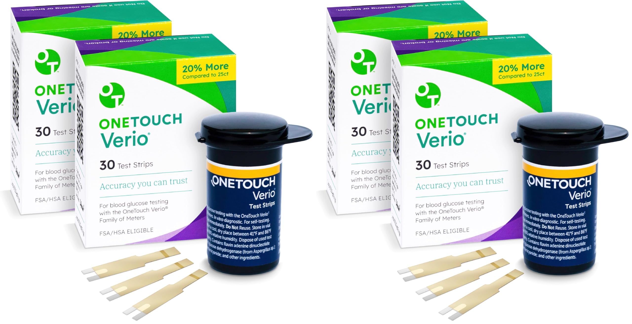 OneTouch Verio Test Strips for Diabetes Value Pack - 60 Count - for Blood Sugar Monitor - Home Self Glucose Testing - 2 Boxes, 30 Strips Each (Pack of 2)