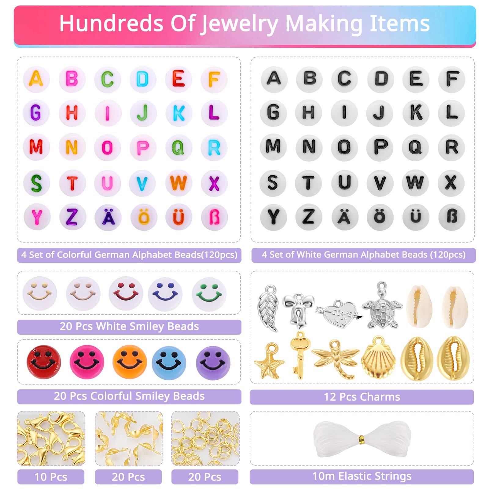 Newplenty 1520Pcs Perles Lettres Alphabet Et Colorée 7 X 4 Mm, A-Z