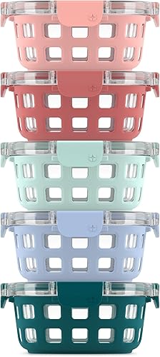 Miniatura 12 de Ello Duraglass Refresh - Juego de 5 recipientes de vidrio para almacenamiento de alimentos de 3.4 tazas con funda de silicona y tapas de plástico