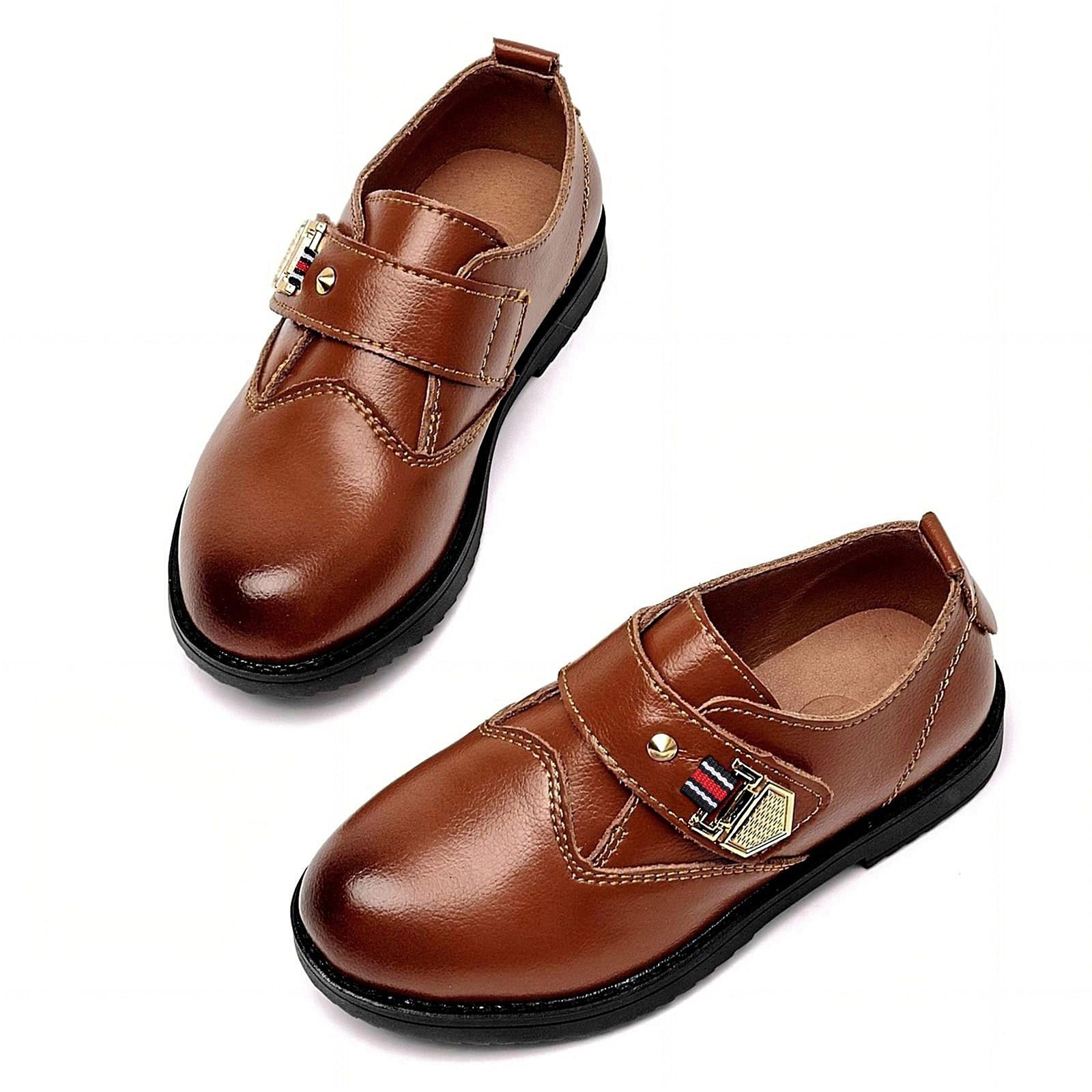 DADAWEN Anzugschuhe für Kinder Jungen Klettverschluss Halbschuhe Schule Uniformschuhe