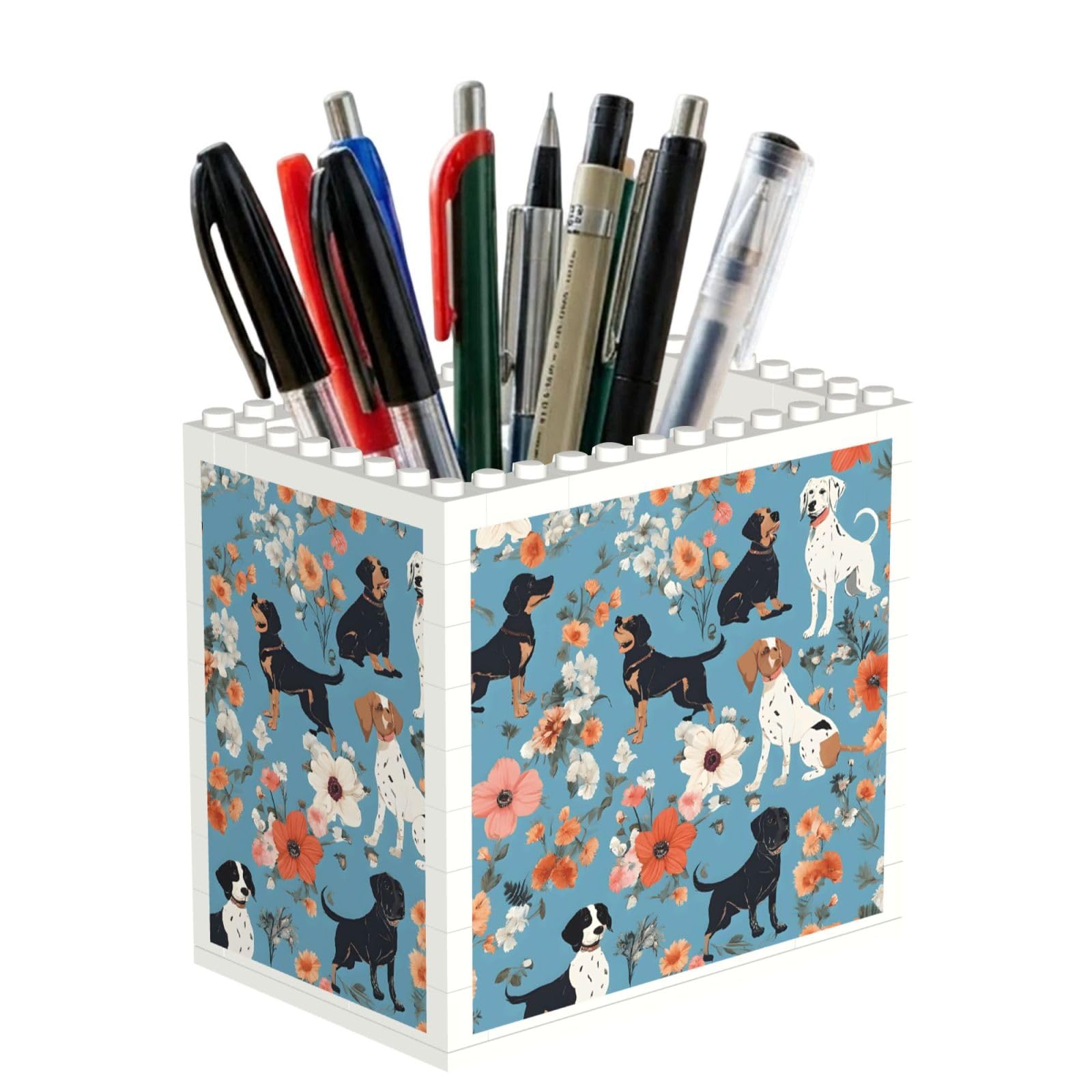 ESNAIUVCD Border Collie Florals Print Building Block Pen Holder - Pencil Holder For Desk/Classroom,Desk Accessories, Multifunctional Office Supplies Pen Organizer Pencil Cups(1pcs)