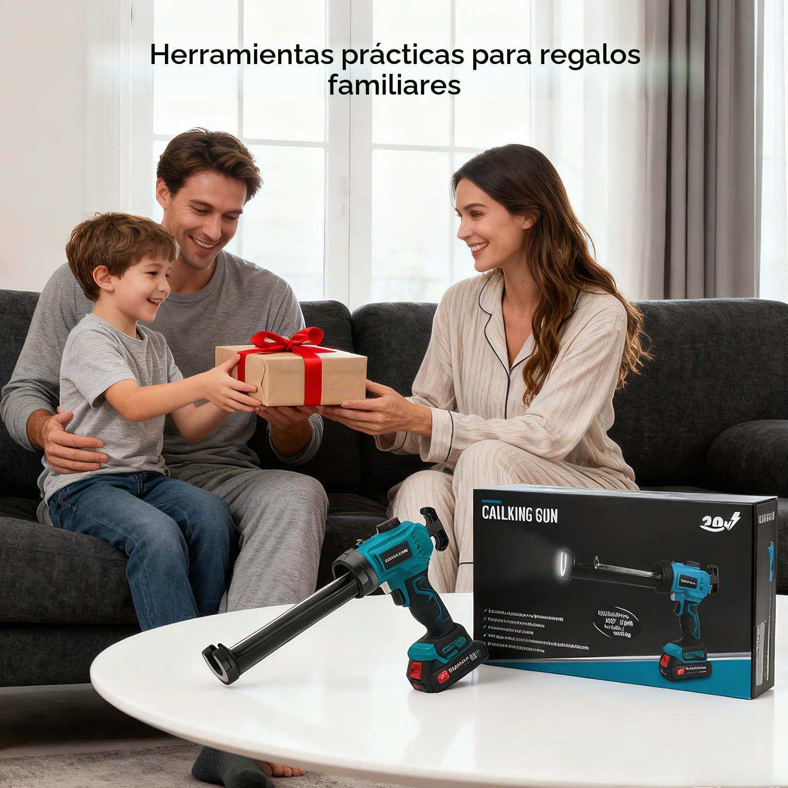Pistola de Silicona Eléctrica Inalámbrica, Pistola de calafateo eléctrica con 2* 2000 mAh Batería, control de velocidad continuo, luz LED, accesorios especiales para cartuchos de 300 ml, para sellar
