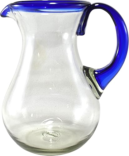 Miniatura 8 de MAREY Mexican Glass Pitcher for Water  Blown Glass  Artisan Handcrafted from Mexico (Aqua Rim, 77 Fl. Oz.)