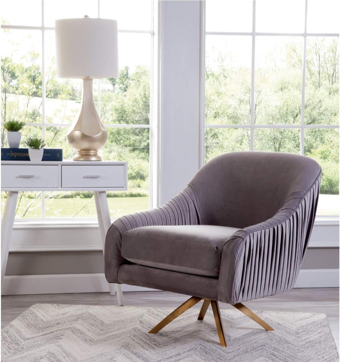 Modern Grey Polyester Swivel Chair with Pleated Back, Relaxing, Indoor Use, Already Assembled