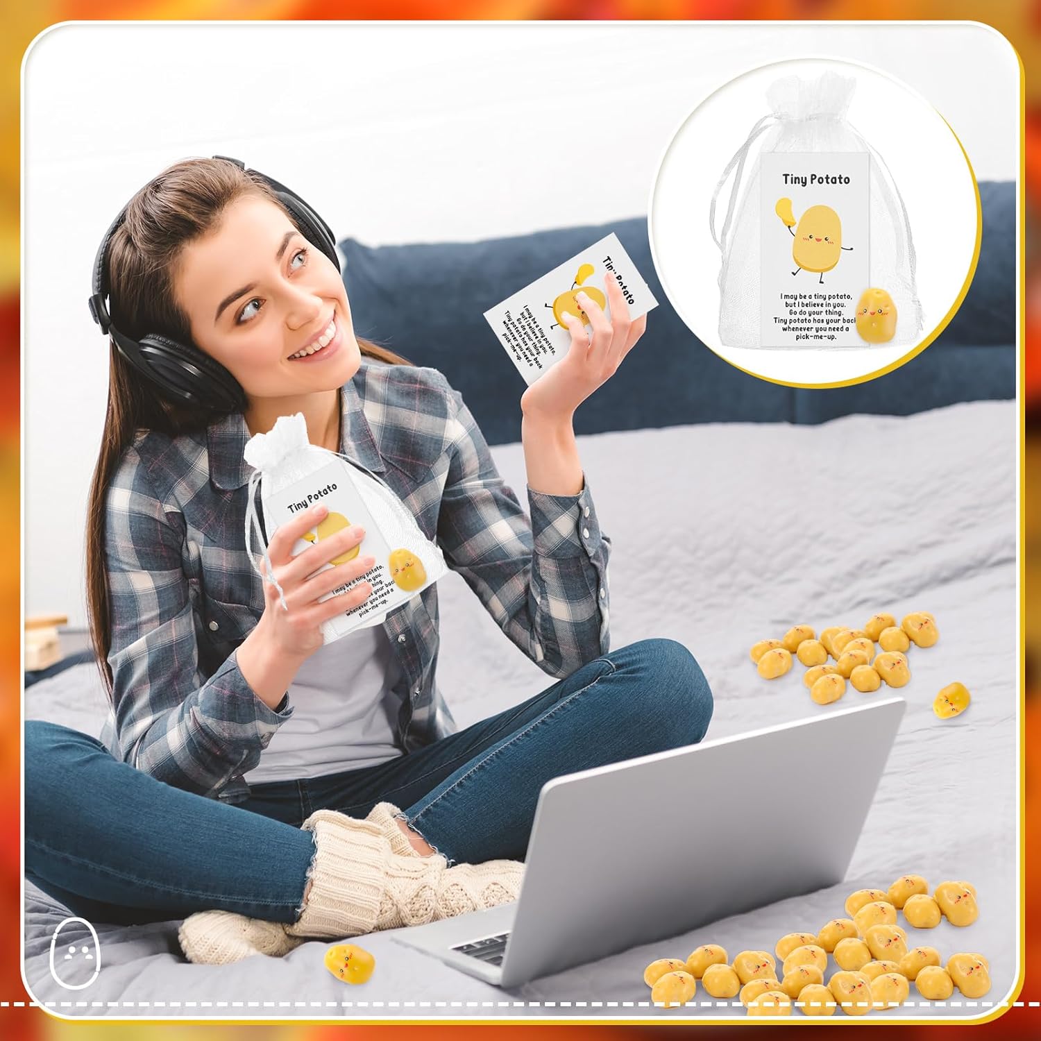 Huwena 100 Sets Mini Potato Employee Appreciation Gift Bulk Resin Cute Potato with Funny Card and Bag Inspirational Gifts for Student Teacher Coworkers Staff Team Nurse Mental Health Awareness Items