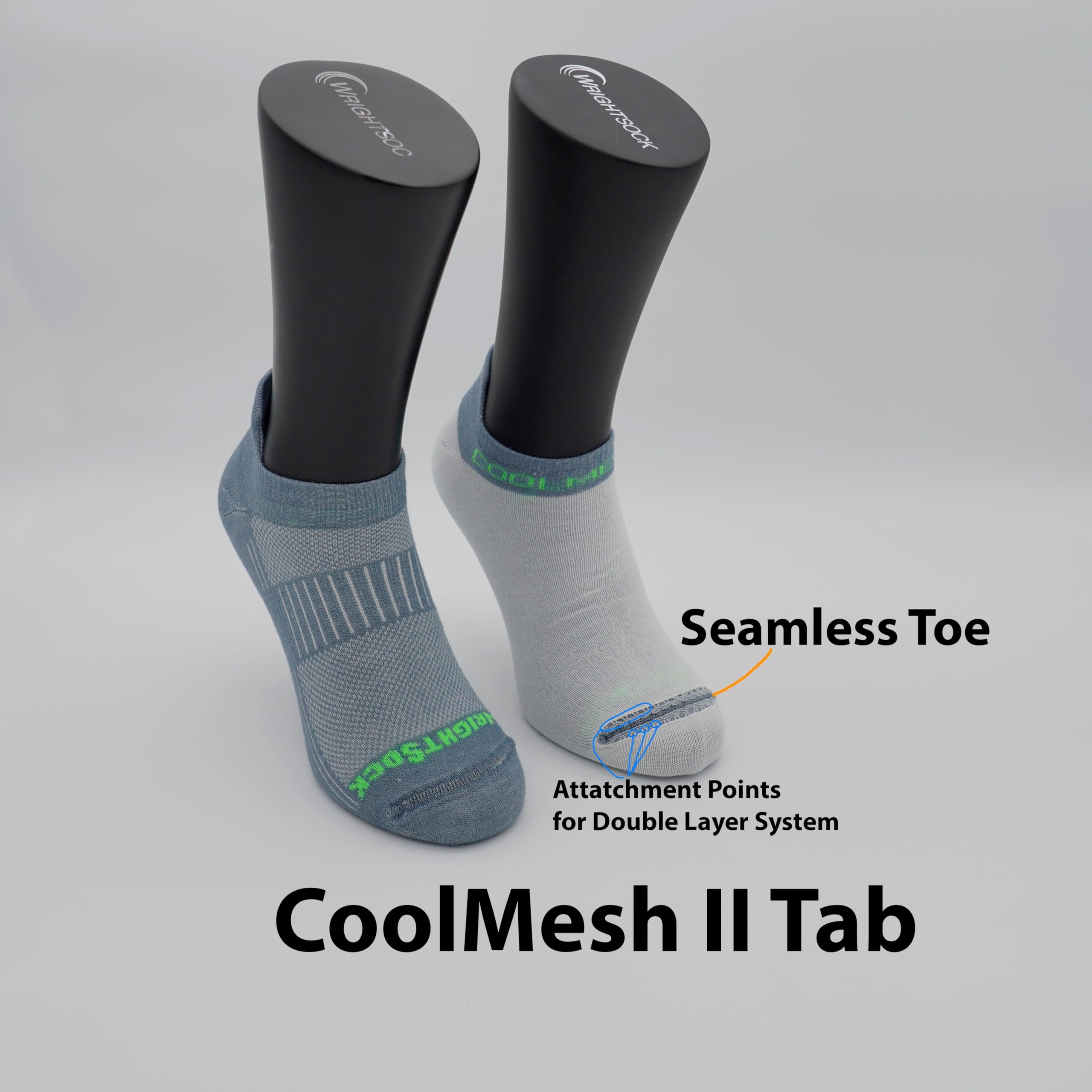 Wrightsock CoolMesh II Crew - Calzini da corsa per uomo e donna, imbottiti, ecologici e anti vesciche, con il nostro design brevettato a doppio strato, realizzati in America, senza vesciche garantite,