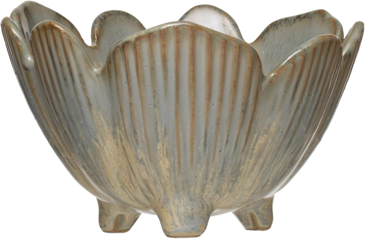 Set of 6 Blue Ceramic Flower-Shaped Serving Bowls