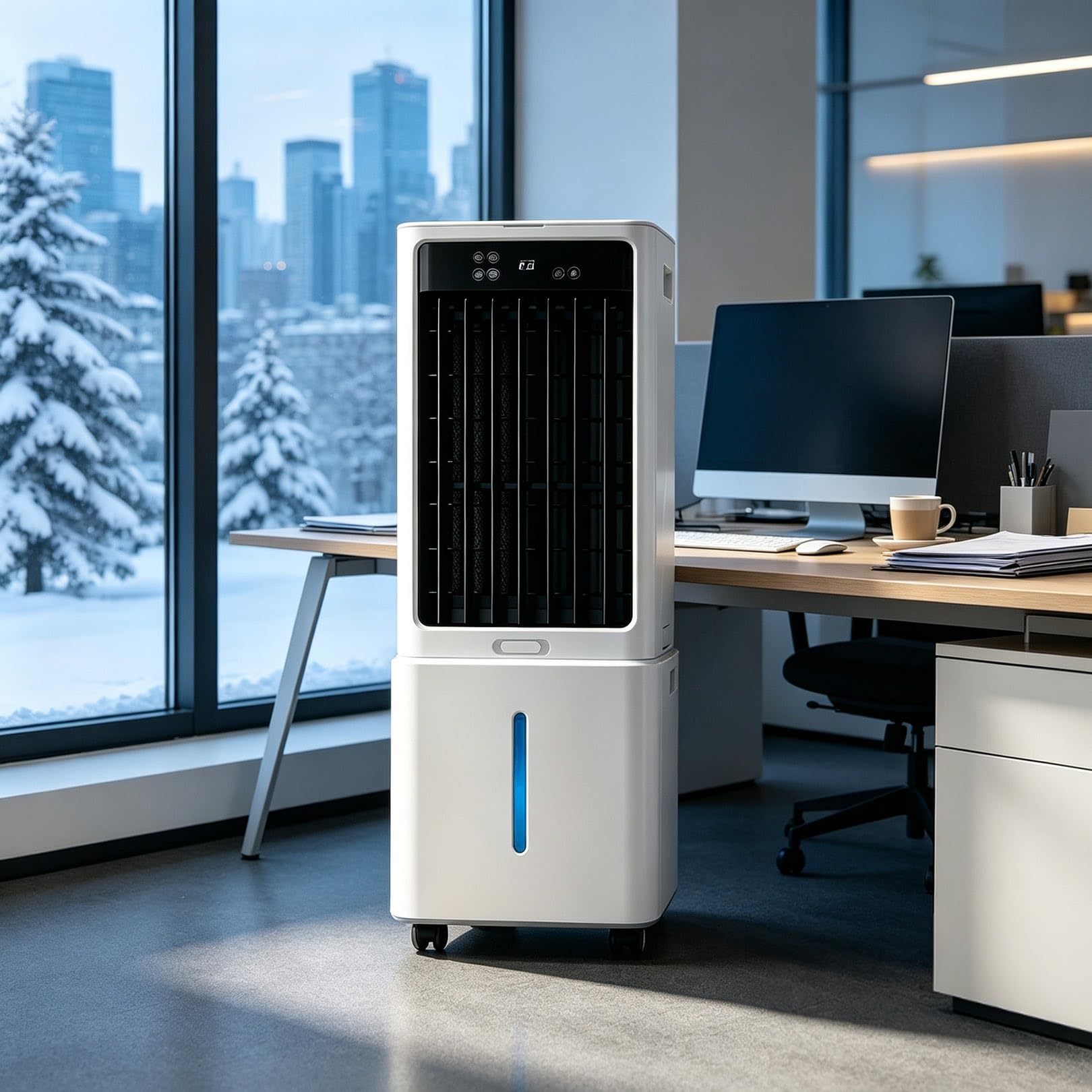 Evaporative Air Cooler Fan with Detachable Water Tank, 12L Portable Mobile Air Conditioner, 3 Speed, Remote Control, 12H Timer, Air Cooler for Home Bedroom Office