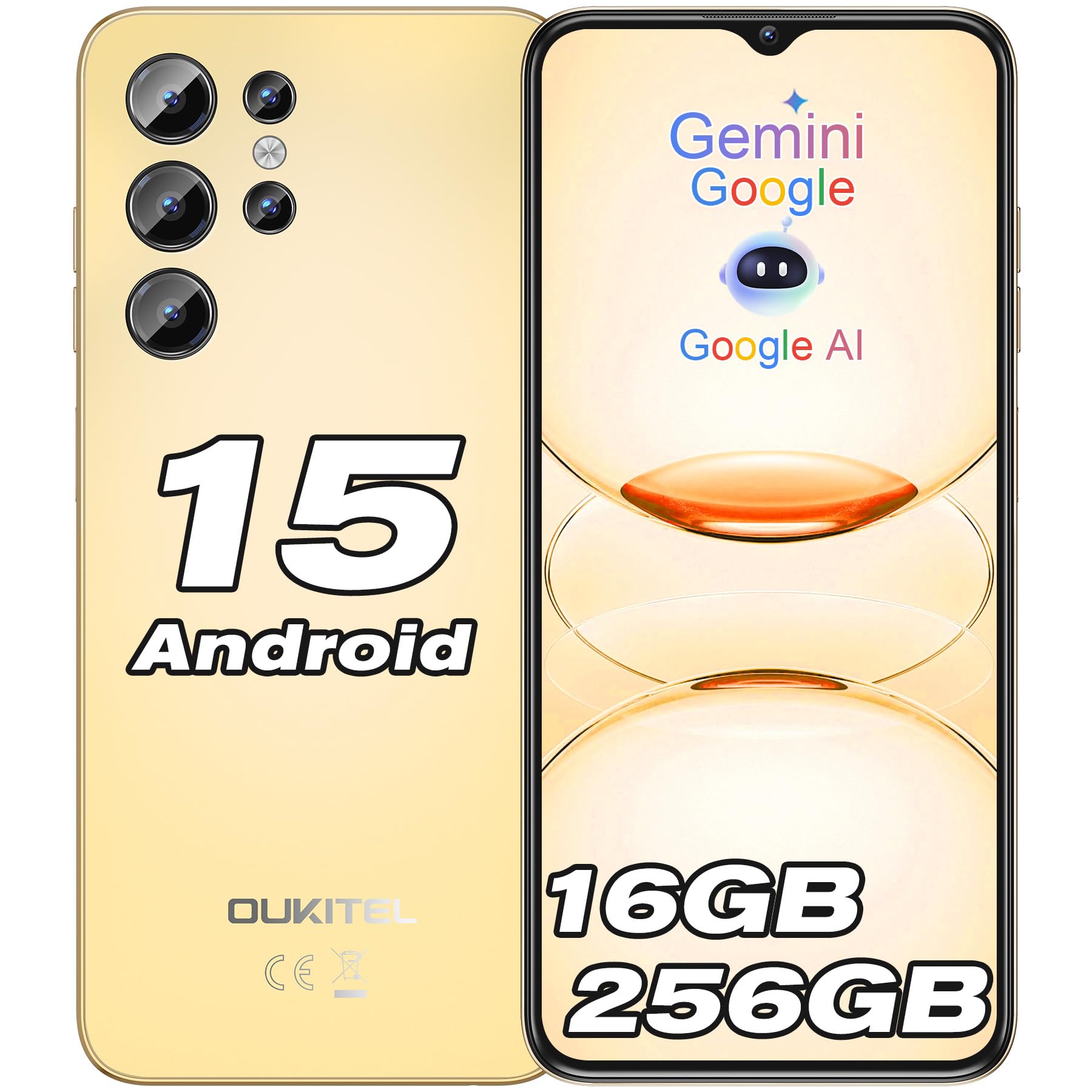 OUKITEL C1 Pro Smartphone Android 15, 16GB+256GB/1TB Telefono Cellulare, 5150mAh Telefoni Offerta, 6.52" HD+ Display, 13MP+5MP Fotocamera Cellulari, Dual SIM 3 Slot/Octa Core/Fingerprint/3.5mm Jack