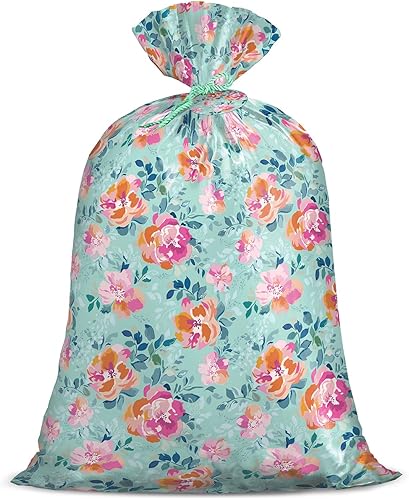 Loveinside Bolsa de regalo de plástico grande jumbo, bolsa de plástico de diseño floral con etiqueta y corbata para cumpleaños, día de la madre,
