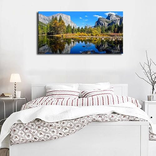 Miniatura 5 de Lienzo grande para pared, paisaje de montaña y lago, arte en lienzo sobre el parque nacional de Yosemite, bosque verde, lago azul, agua, arte