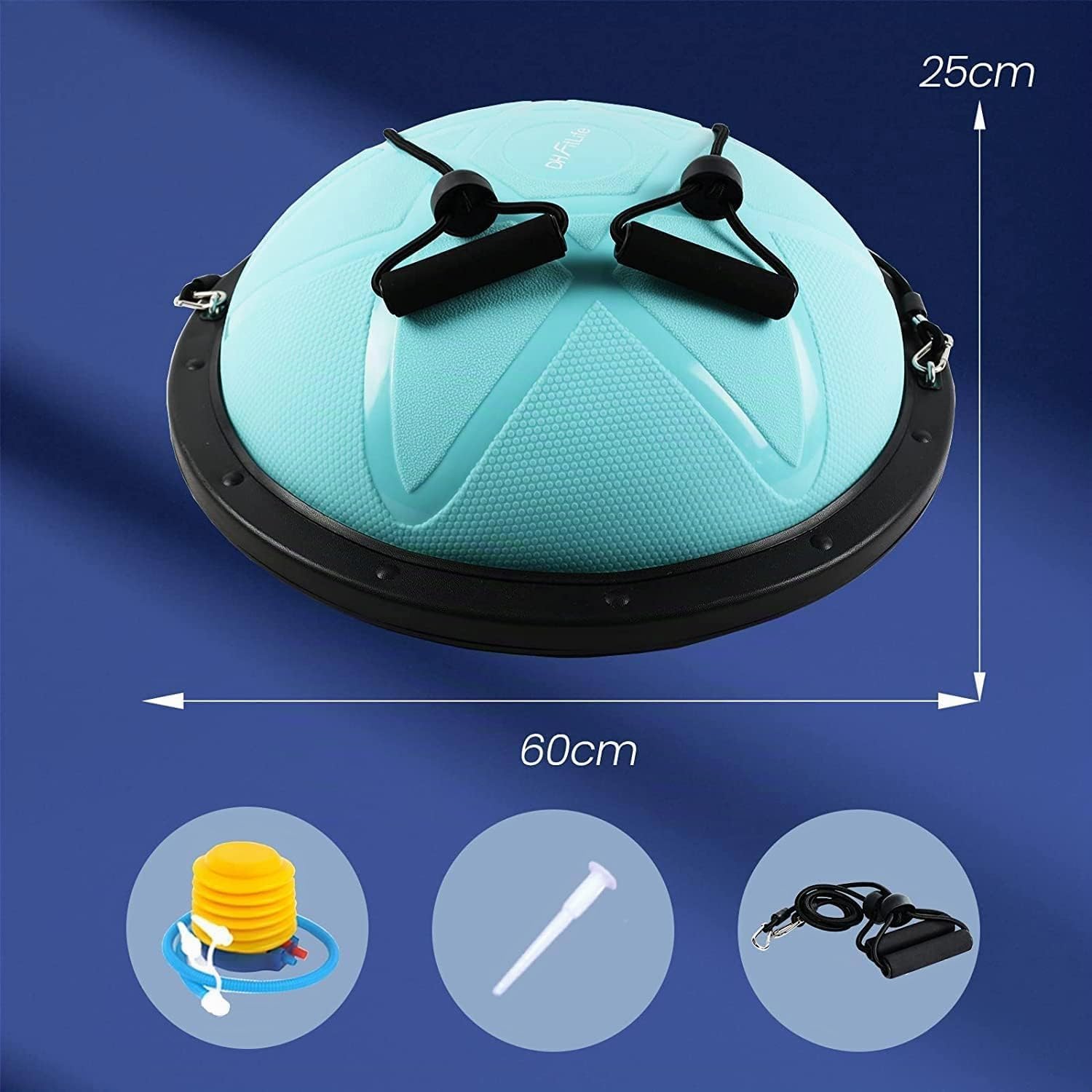 DH FitLife Balance Ball, Yoga Balance Ball Φ60 x 22 cm fino a 200 kg, mezza palla da ginnastica fitness Balance Board Balance Board con pompa e 2 fasce per il fitness