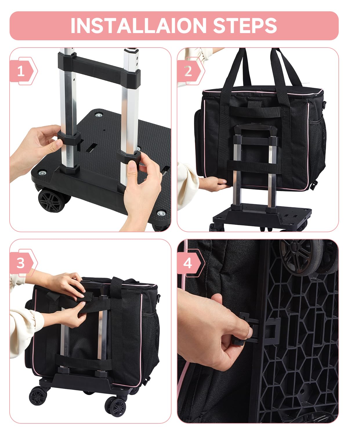Amythe Sac à roulettes pour Professeur à 5 Roues, Sac de Rangement Trolley pour Ordinateur Portable 15.6" pour Travail Bureau, Noir