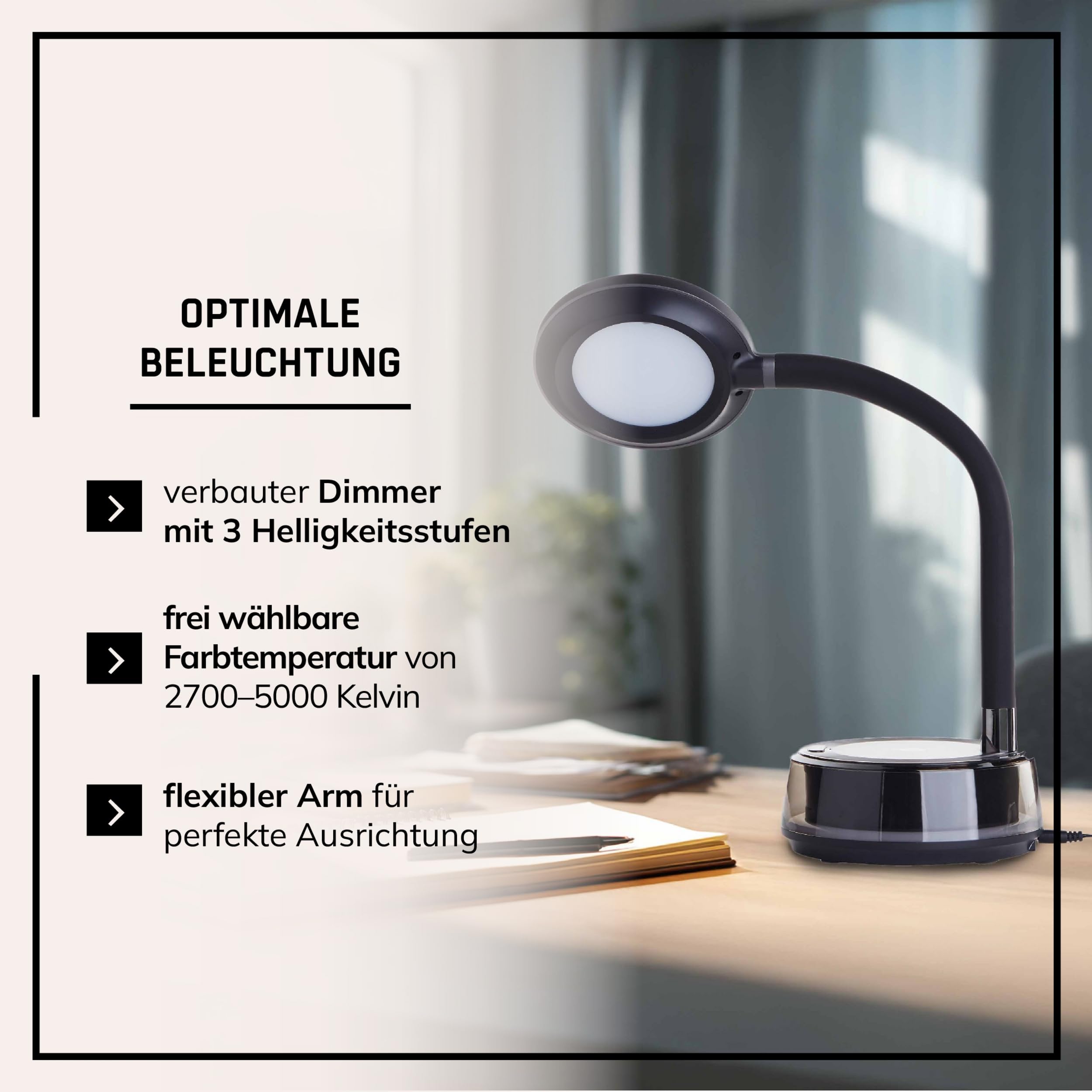 Lightbox LED Schreibtischlampe - dimmbare schwarze Schreibtischleuchte - LED-Tischlampe mit USB - Wireless Charging - CCT - RGB-Lichteffekt