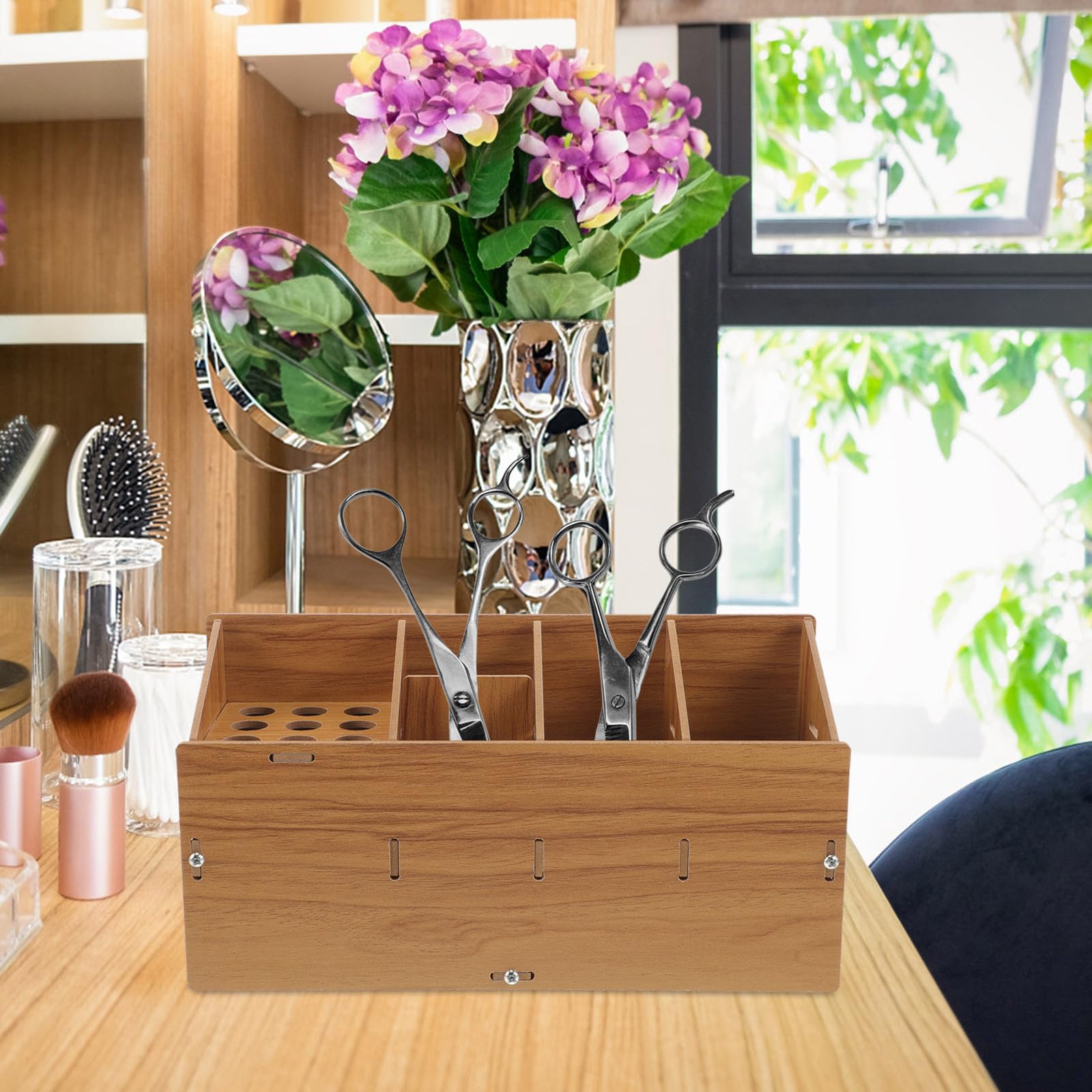 Portaoggetti Organizer da Tavolo Versatile per Strumenti da Parrucchiere in Legno Robusto Supporto per Forbici e Pettine e Design Creativo per Uso Professionale