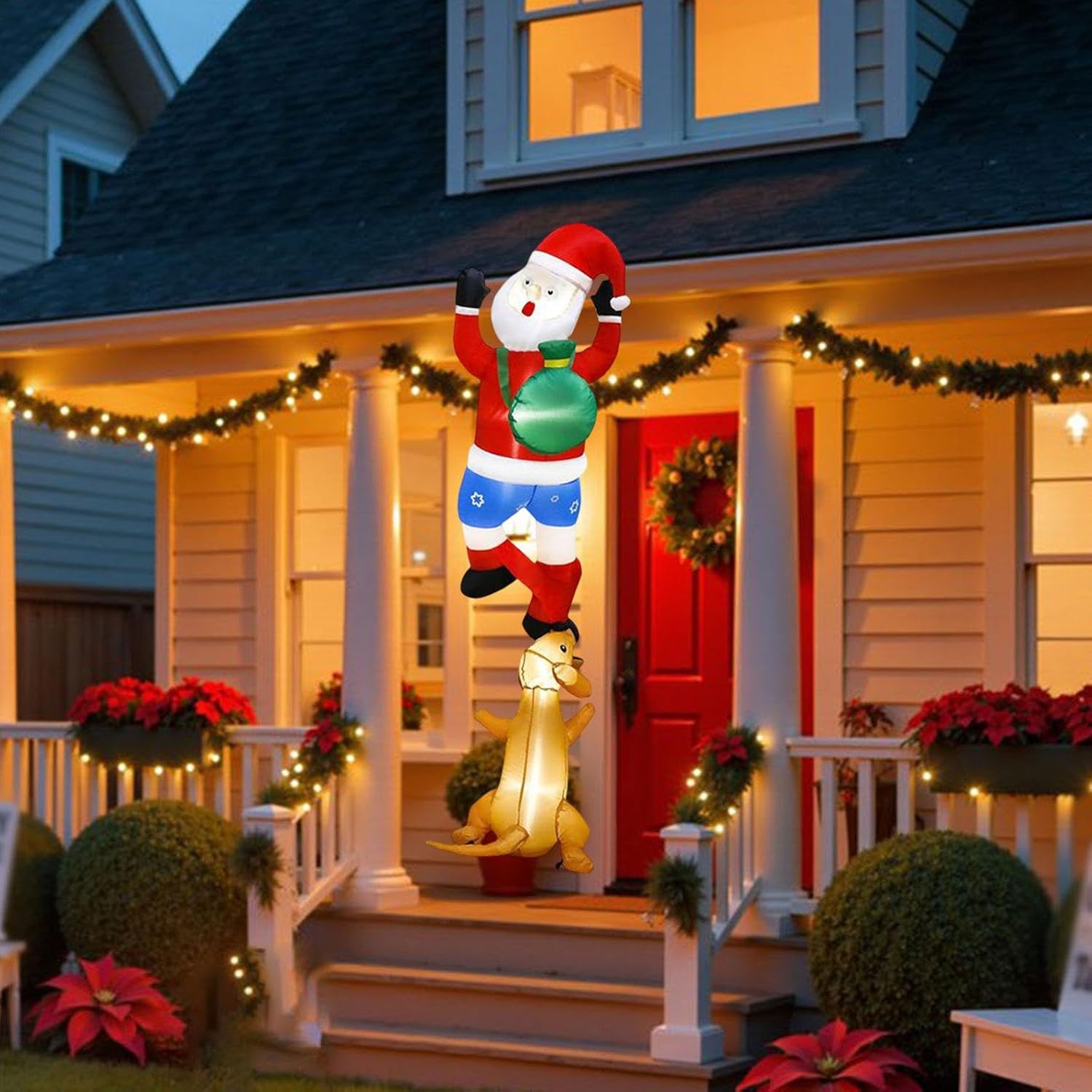 クリスマスの膨らませるクライミングサンタ犬オーナメント（屋外ホリデーガーデン用）