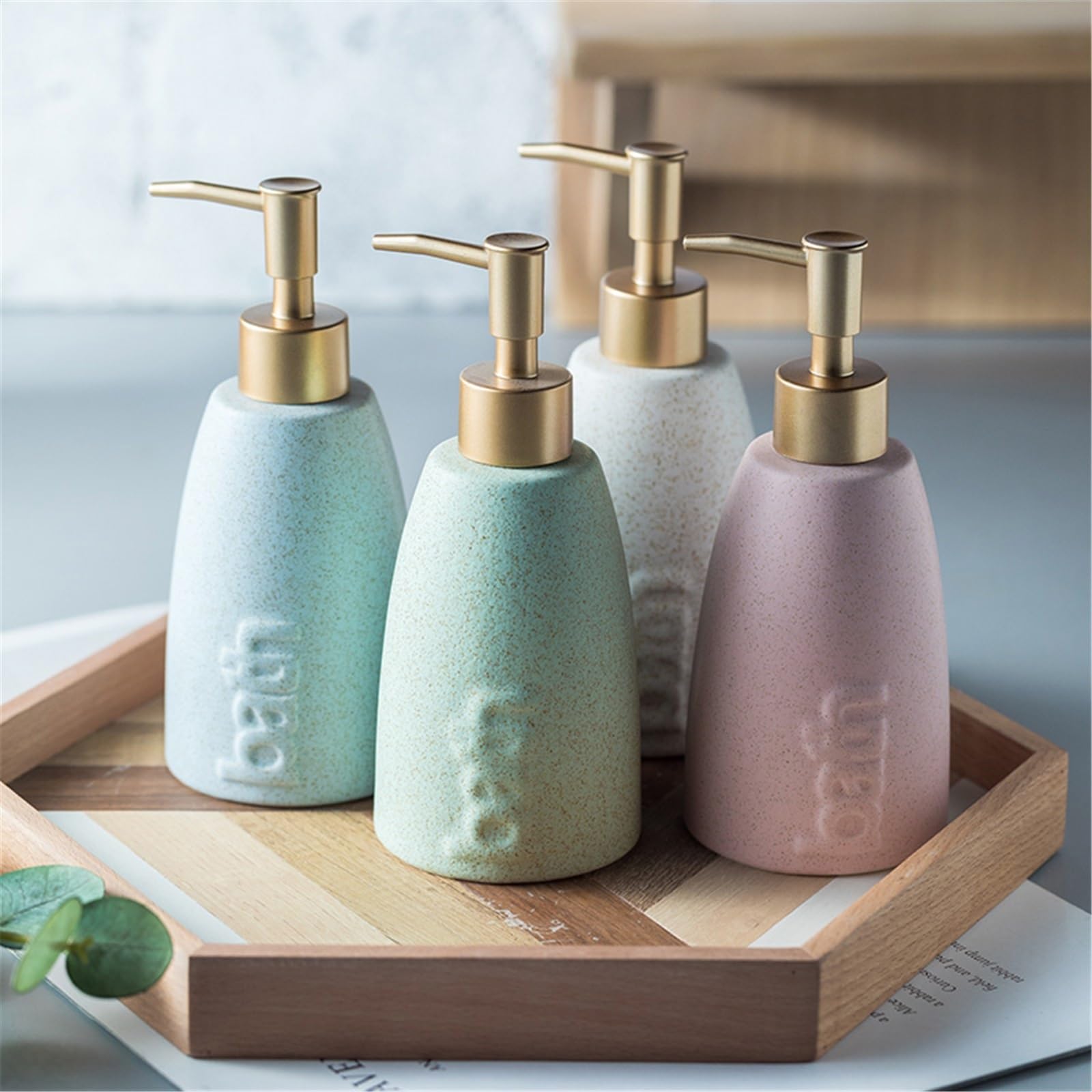 Dispenser di sapone da bagno in ceramica, ricaricabile, con erogatore a pompa, per sapone liquido, sapone per piatti, lozione shampoo (bianco)