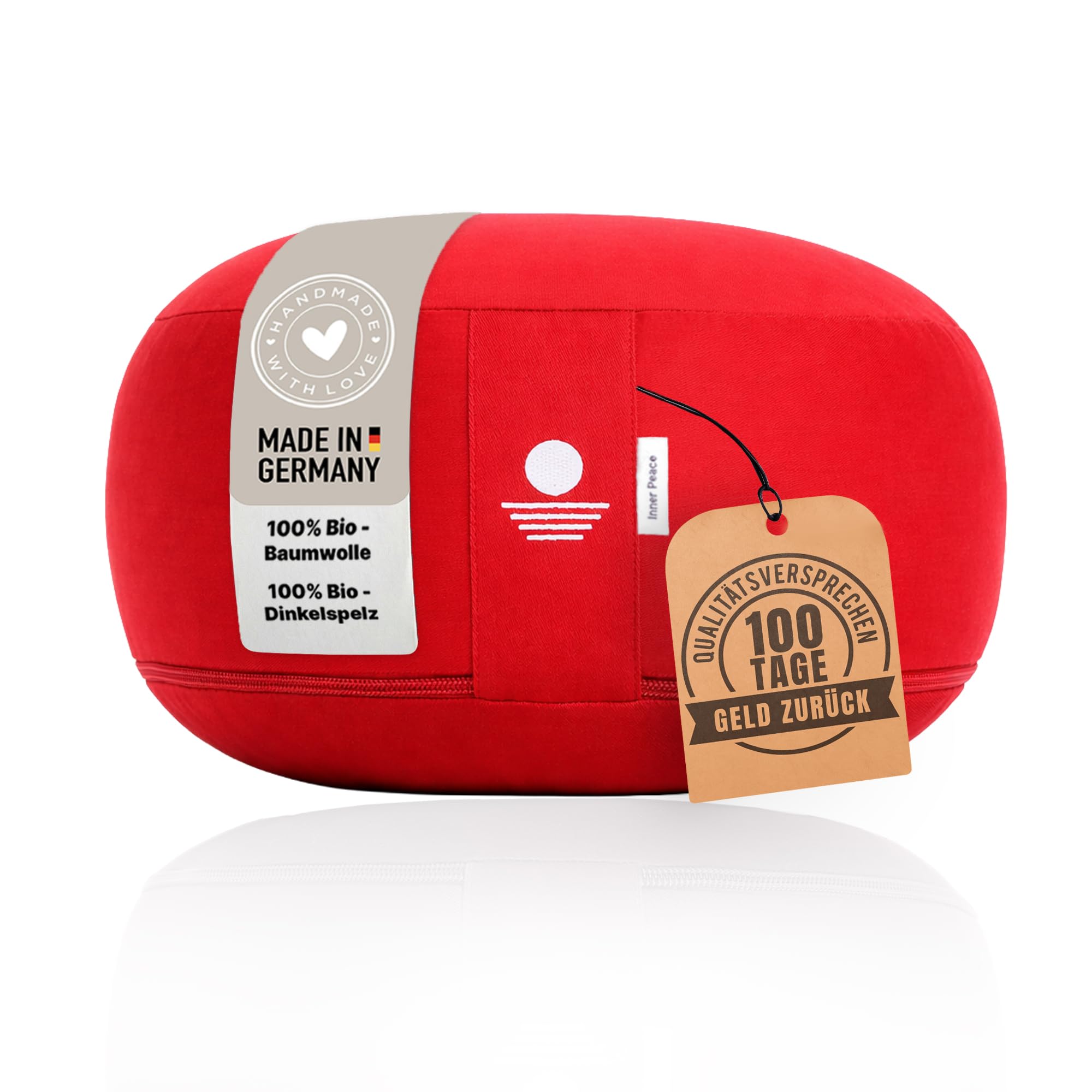 Inner Peace Yogakissen Meditationskissen aus 100% Bio Baumwolle und mit Bio Dinkelfüllung | Yogakissen Rund, Yoga Sitzkissen, Yogakissen Meditationskissen, Sitzkissen Yoga, Meditation Cushion | Meditationskissen rund, höhenverstellbar, Yoga Sitzkissen, waschbarer Bezug, Meditation Zubehör