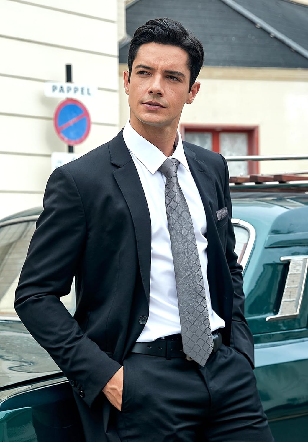 HISDERN Plaid Ties for Men Classic Checkered Tie and Pocket Square Cufflinks Tie Clip Set Woven Men's Necktie Business - Image 7