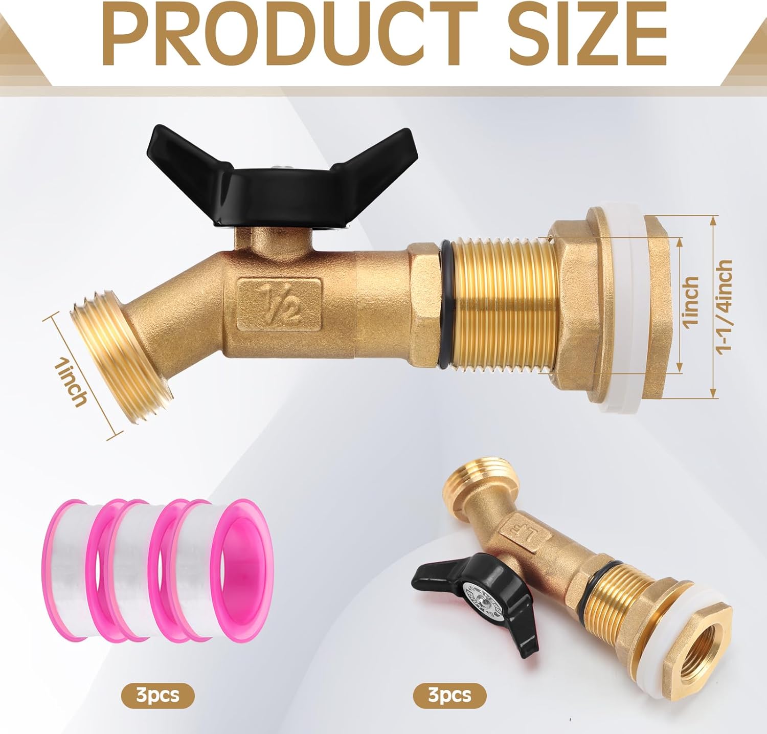 JaGely 3 Sets Brass Rain Barrel Spigot Kit with Heavy Duty Bulkhead Fitting Quarter Turn Ball Valve Rain Barrel Faucet for Aquariums, Water Tanks, Tubs, Pools(Black)