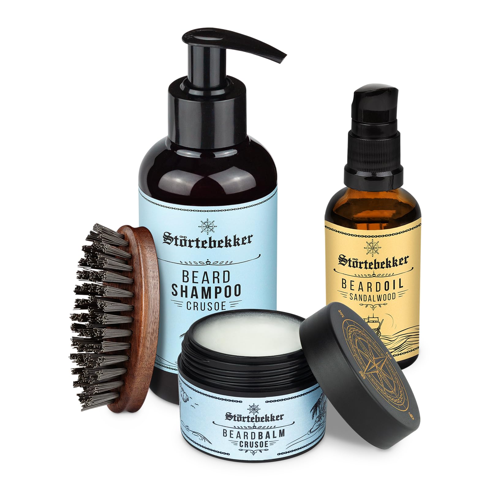 Störtebekker® Premium Anti Juckreiz Set - Hochwertiges Bartpflege Set für Männer - mit Bartöl Sandelholz, Bartbalm, Bartbürste, Bartshampoo - tägliche Bartpflege gegen Juckreiz - Geschenkidee Herren