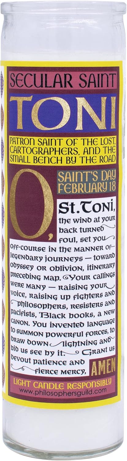 The Unemployed Philosophers Guild Toni Morrison Secular Saint Candle - Unscented 8 Inch Tall Glass Prayer Votive, Made in the USA, Vegetarian Wax