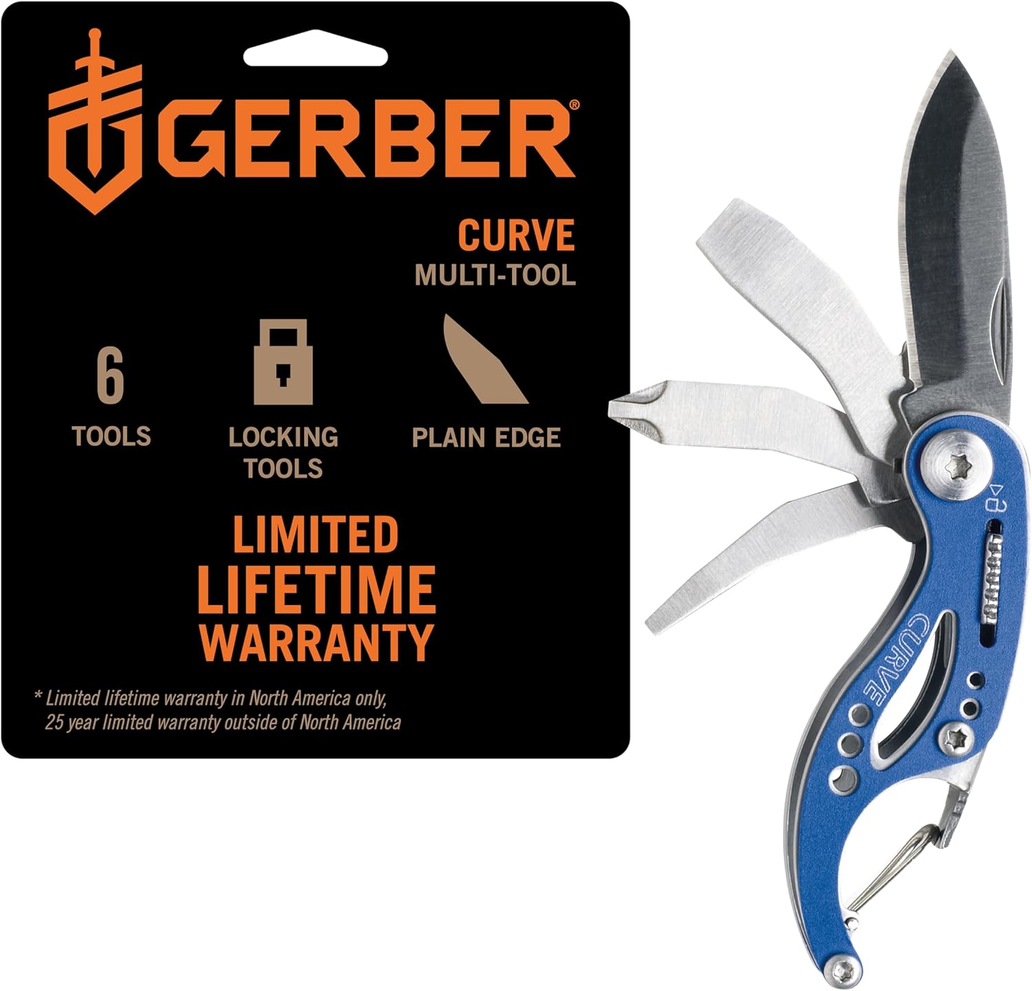 Gerber Gear Curve EDC Multitool 6-in-1 Pocket Knife Keychain with Pocket Screwdriver, Gifts for Men, Blue