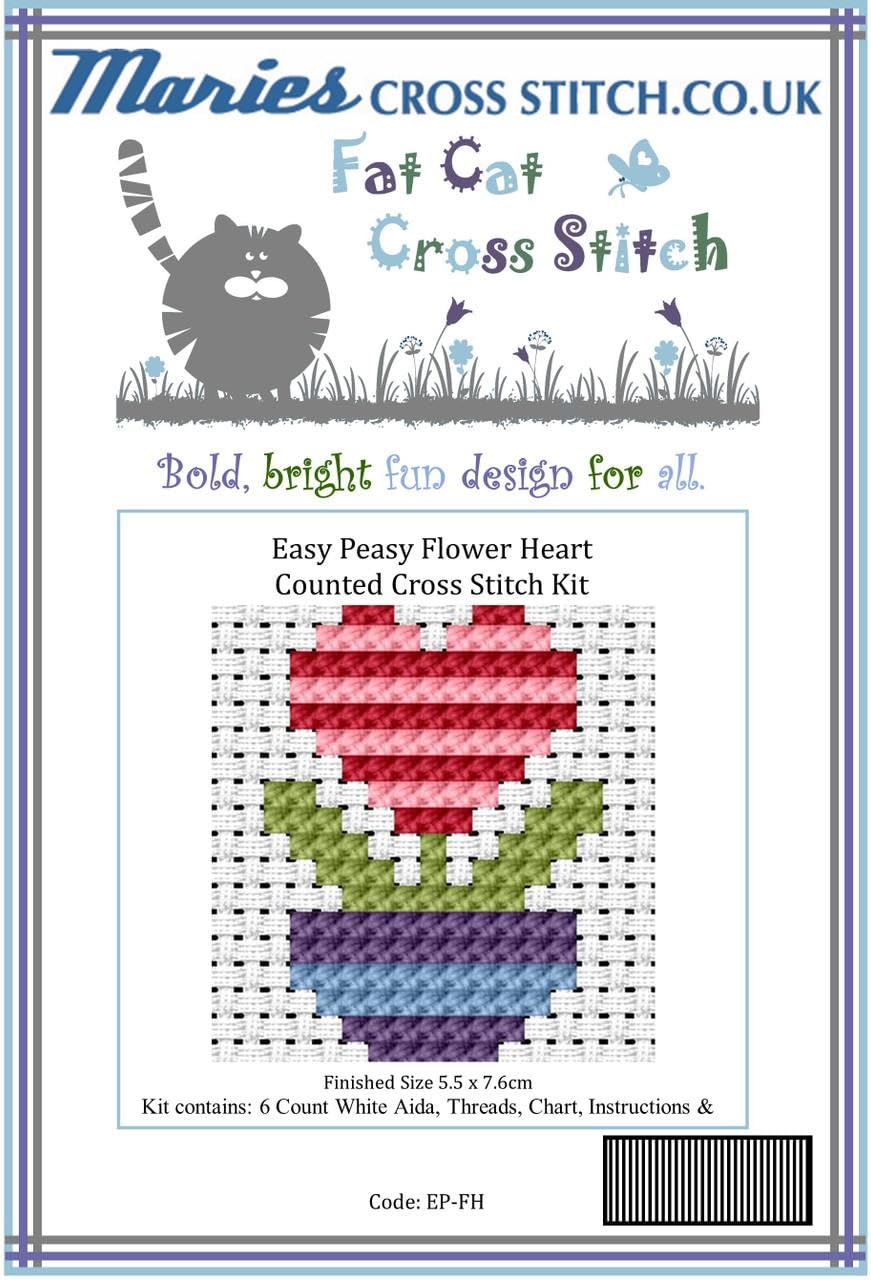 Fat Cat Easy Peasy Flower Heart Cross Stitch Kit