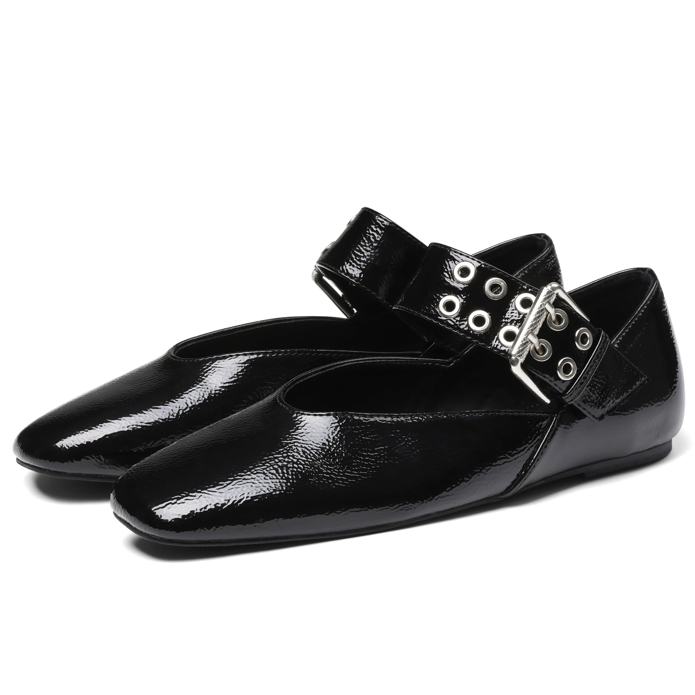 Attiposh Ballet Flats for Women Square Toe Ballerina Flats Buckle Strap Leopard Print Flats Casual Dress Mary Janes Comfortable Dressy Shoes