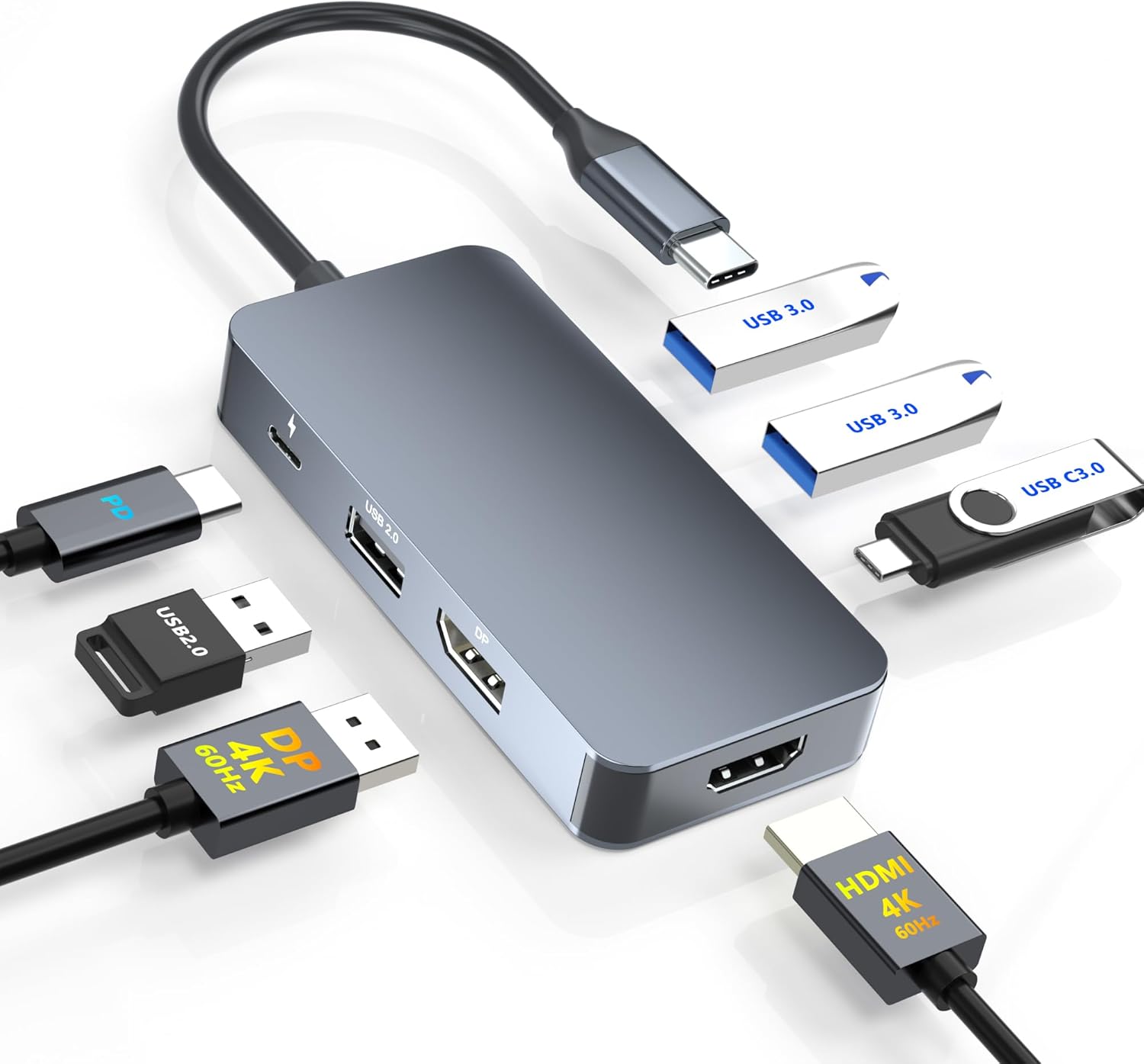 4K@60Hz HDMI Display Port USB C Docking Station Dual Monitor for Dell/HP/Mac Laptop, 7 in 1 USB C to HDMI and Displayport Multiport Adapter with USB3.0/USB-C Data/PD, Dual Monitor Docking Station