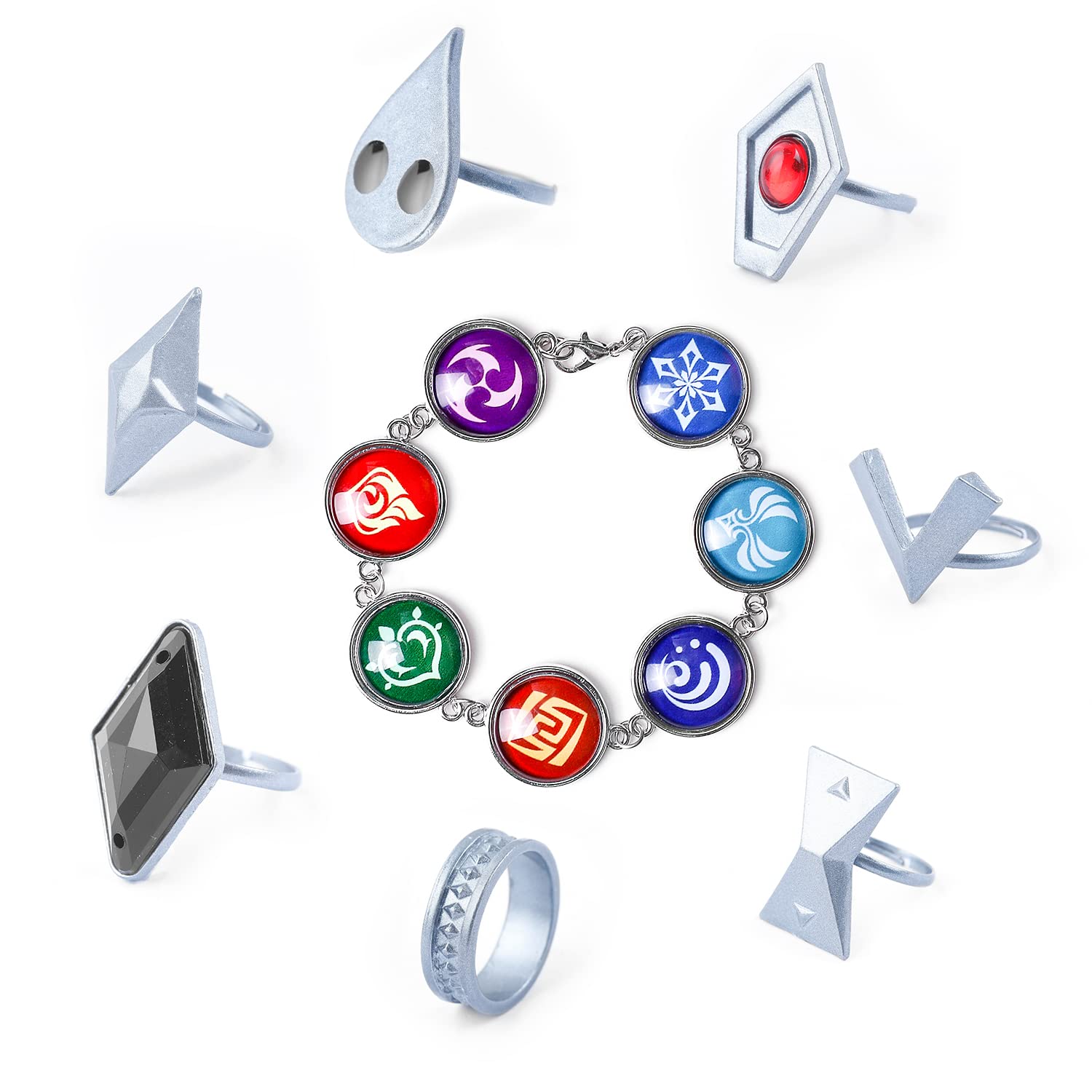 Genshin Impact Hu Tao Adjustable Rings Set Eye of God Bracelet Anime Hu Tao Cosplay Ring Jewelry Gifts For Game Anime Lovers