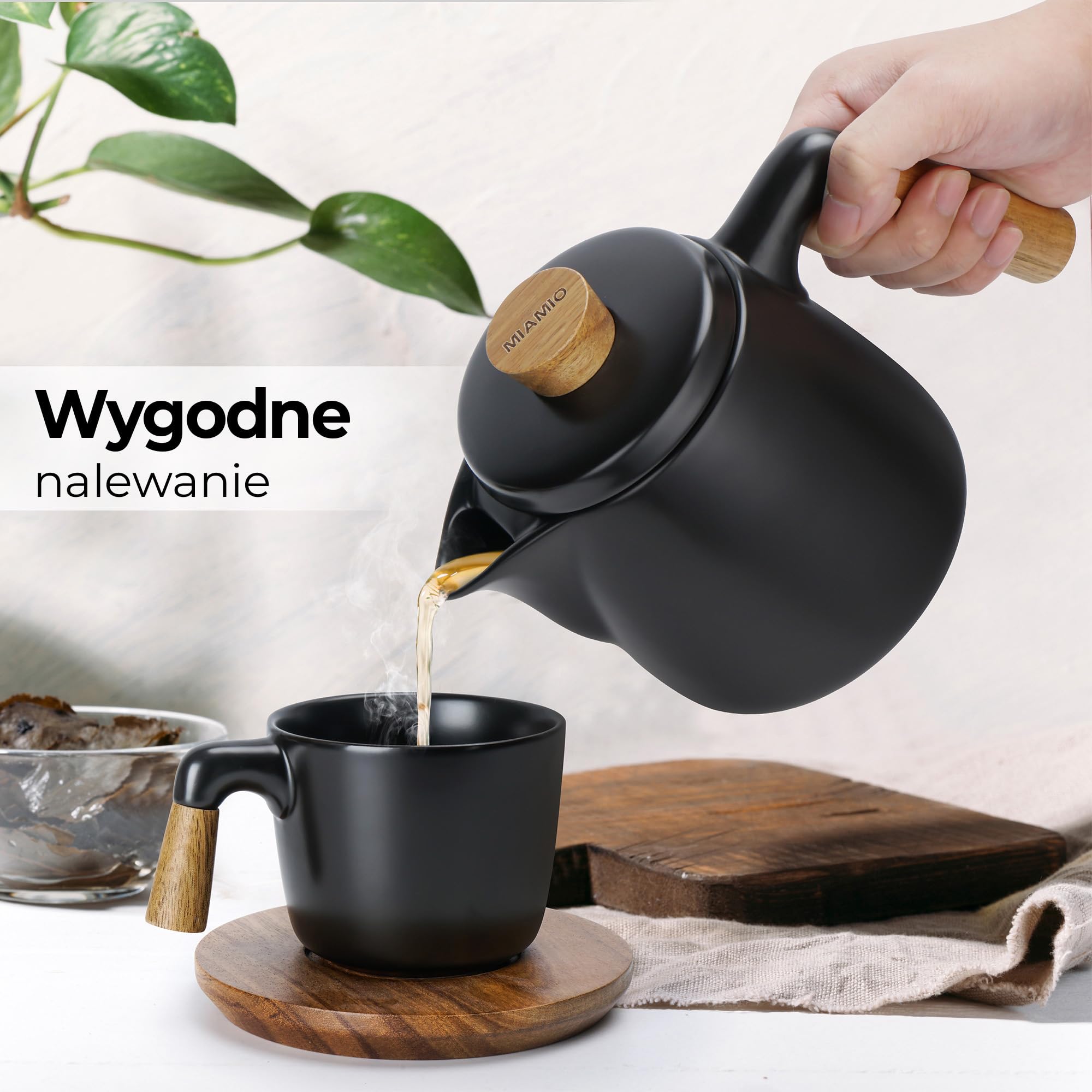 MIAMIO - Zestaw Czajników z Podgrzewaczem / 1L / Czajnik do Herbaty 1000 ml z Zaparzaczem do Luźnych Liści - Prezent dla Kobiet/Miłośników Herbaty (Czarny) | Z sitkiem, 1 czajniczek, wykonany z ceramiki