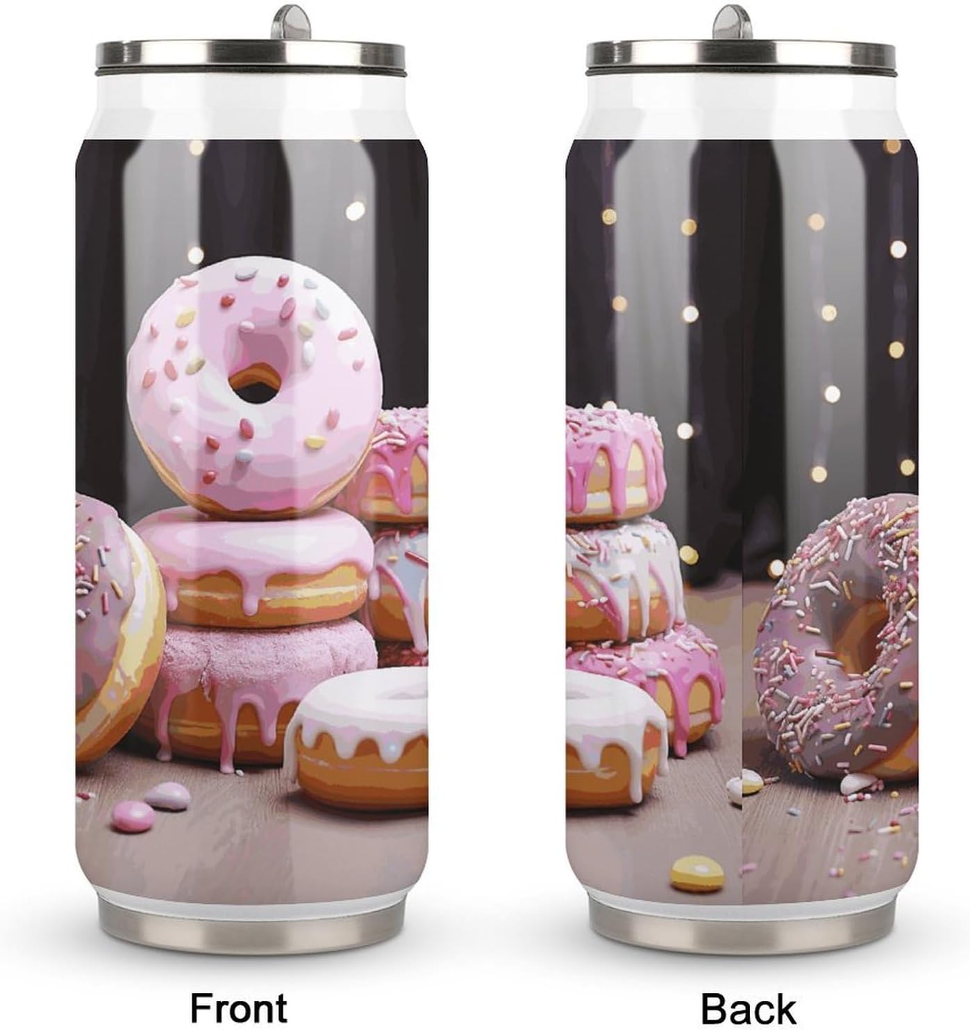 Stainless Steel Cups Donut Cake Printed Coke Cup Stainless Steel Insulated Cups with Lid And Straw