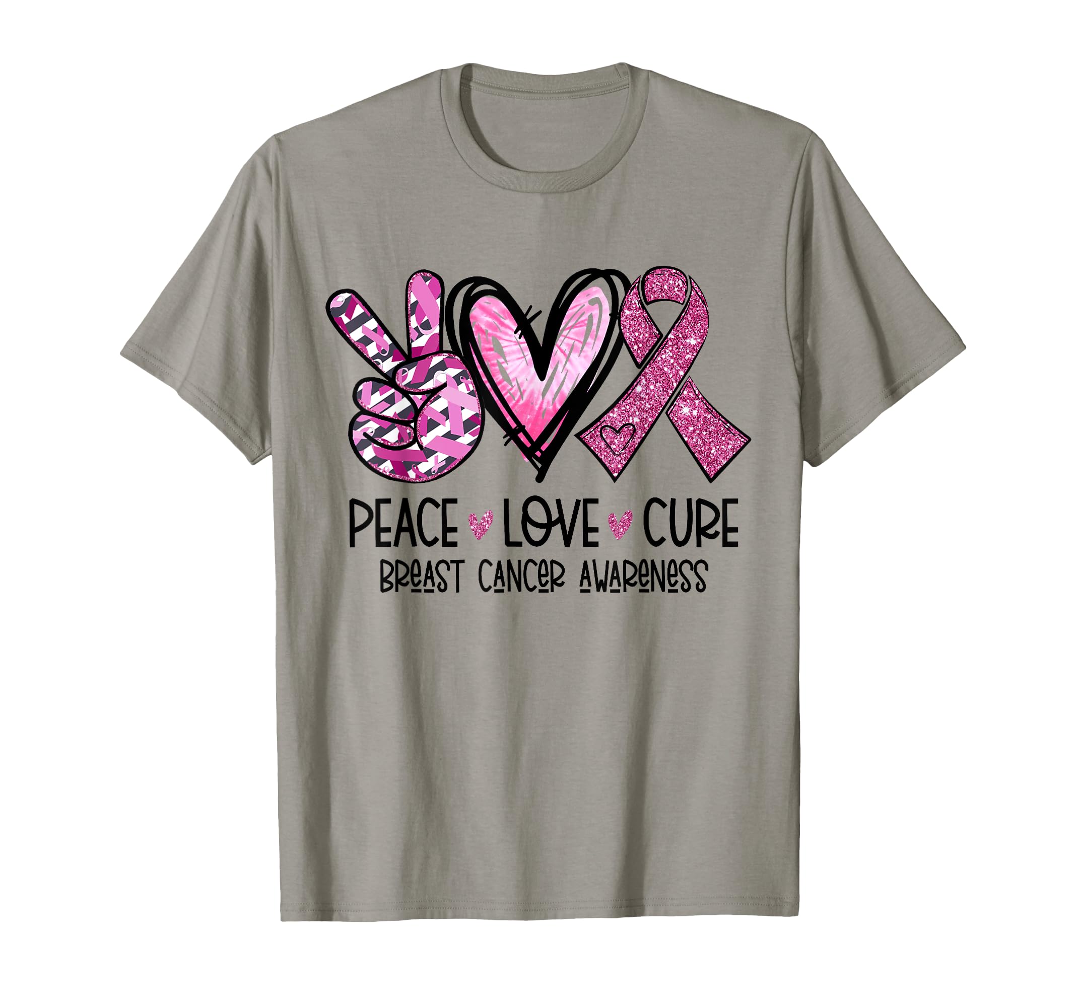 Amazon.com: Peace Love Cure Pink Ribbon Cancer Breast Awareness T-Shirt ...