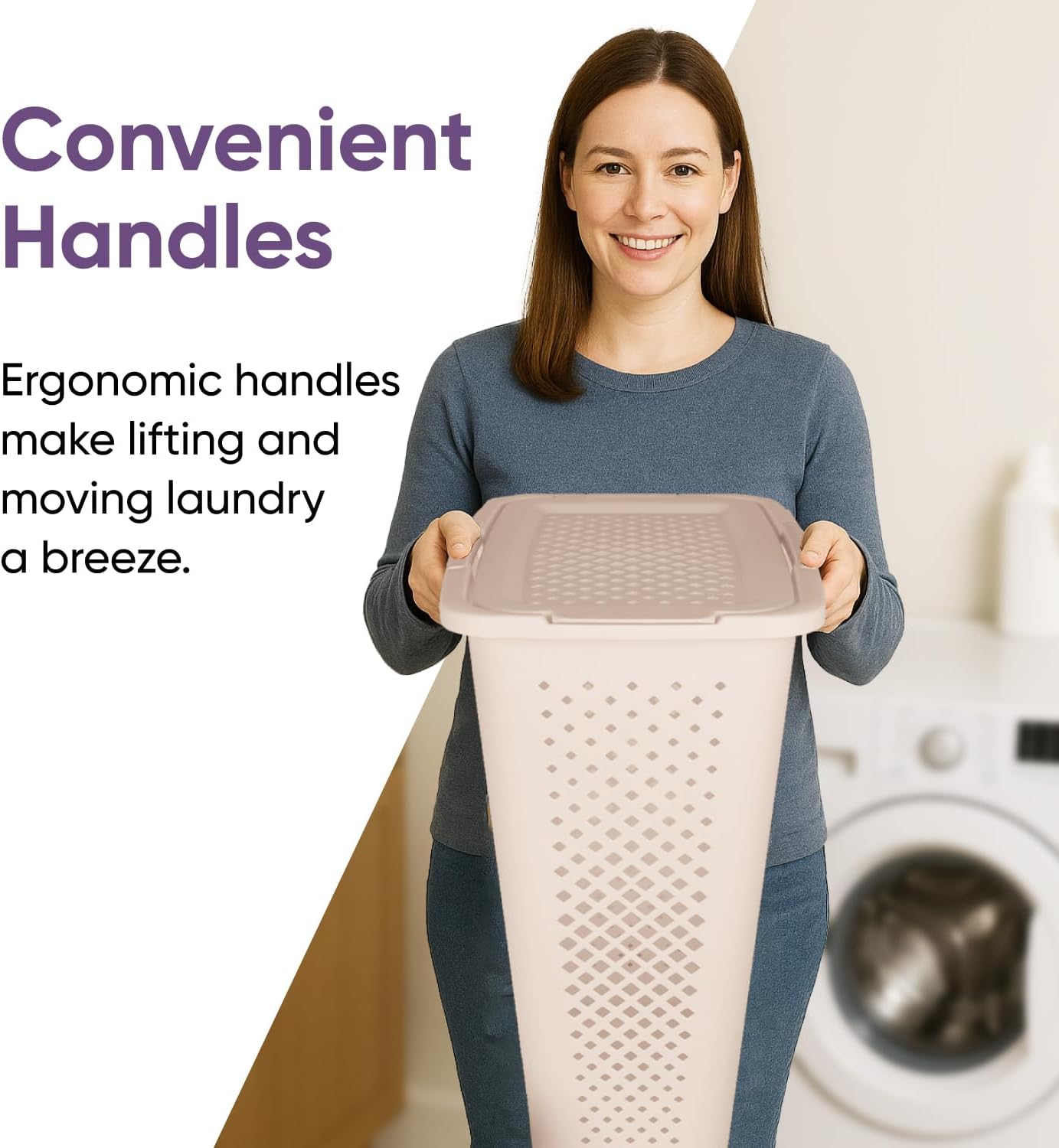 Superio Gradient Hamper with Lid - 45L Modern Design, Perforated, Slim & Sturdy, Ergonomic Handles - Cream