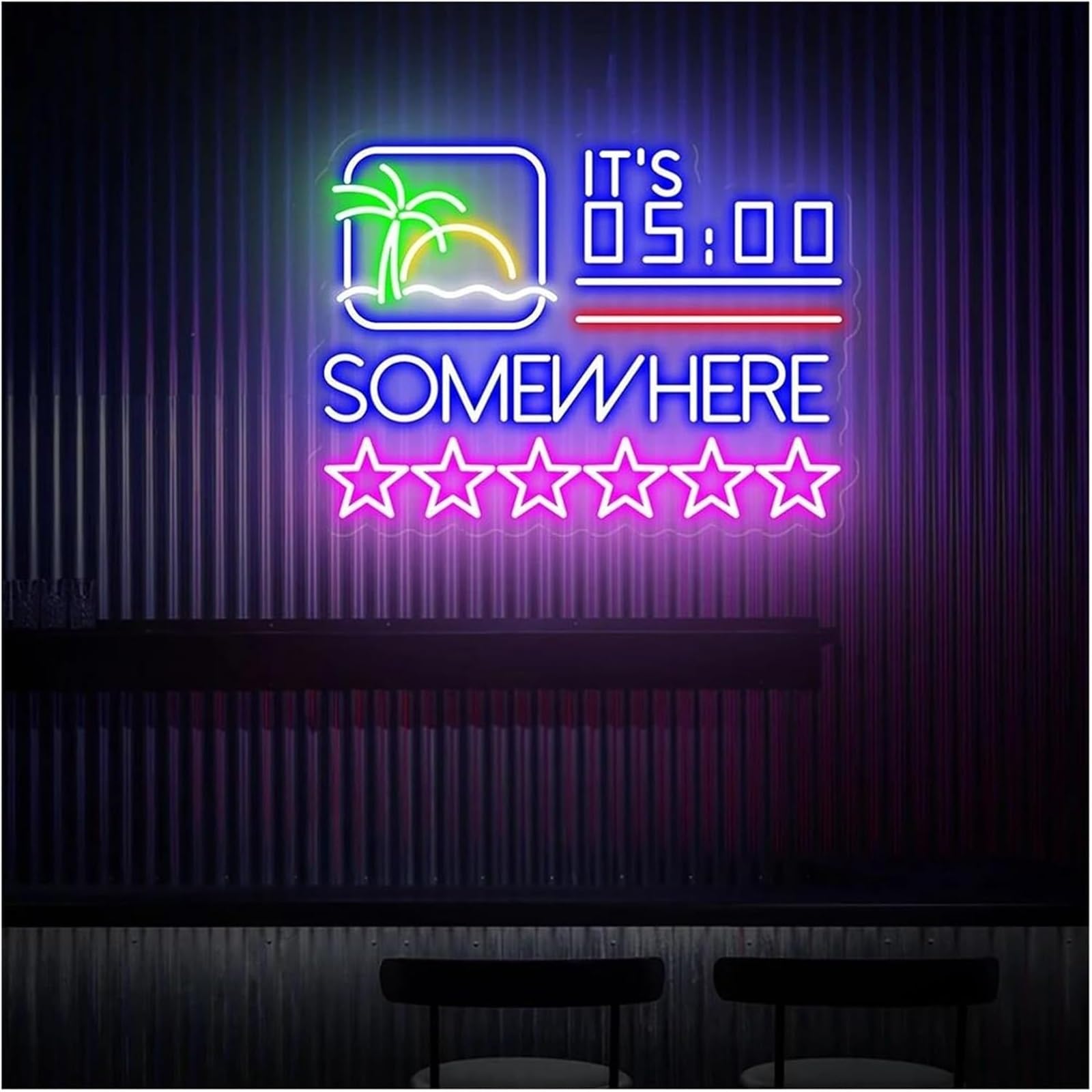 Lampada al neon Lampada per atmosfera rilassante Sono le 5:00 da qualche parte, insegna al neon per cocktail bar(B)