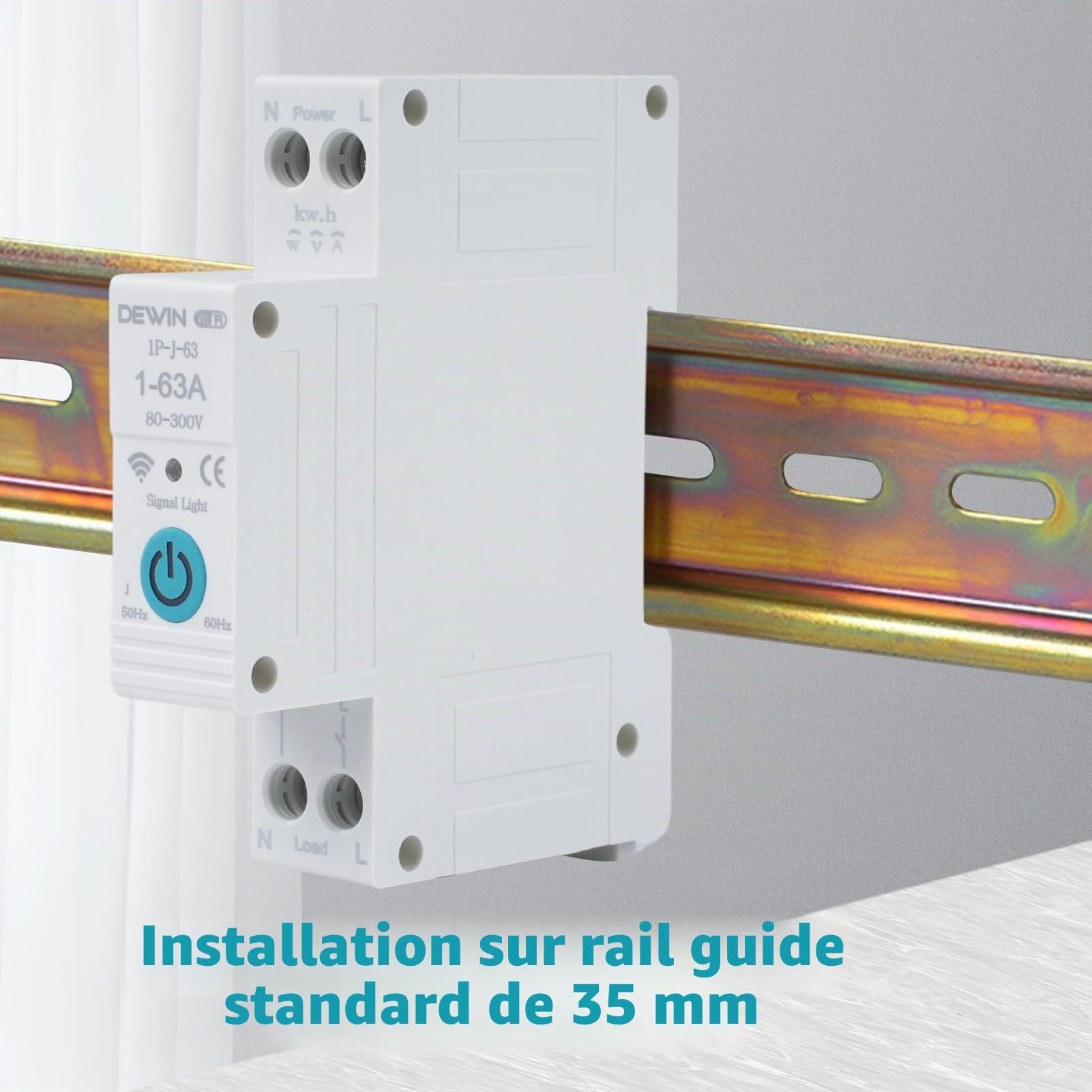 Disjoncteur connecté Tuya smart APP disjoncteur wifi Disjoncteur Intelligent compteur electrique connecté 63A contacteur wifi Charge Overcurrent Protection interrupteur à air 1P-J-63