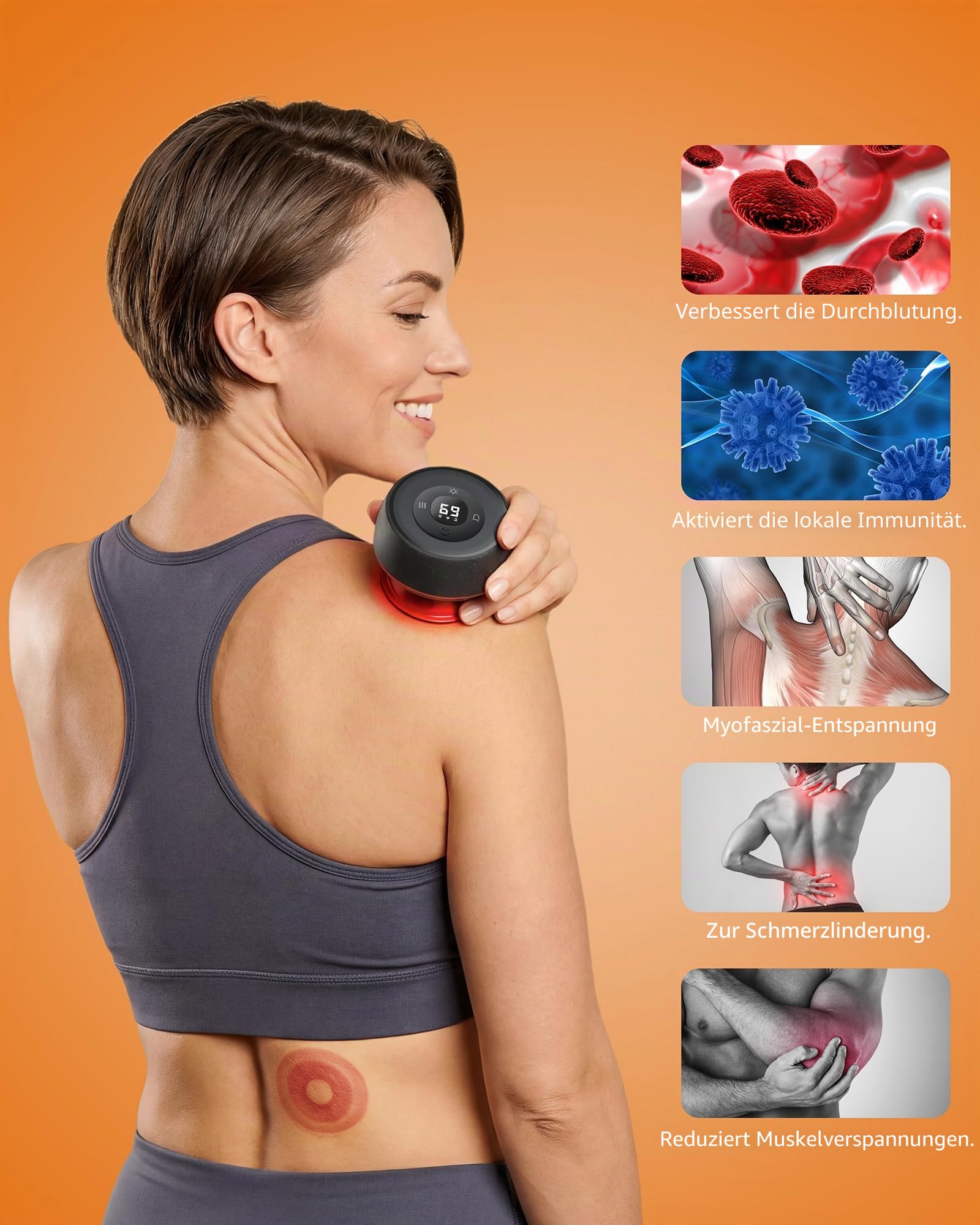 Pulse Pro Smart Schröpftherapie-Massagegerät mit Wärme, Rotlichttherapie, dynamische Saugkraft, Druckentlastung mit einem Knopf zur Schmerzlinderung, Muskelkater, Durchblutung und straffere Haut