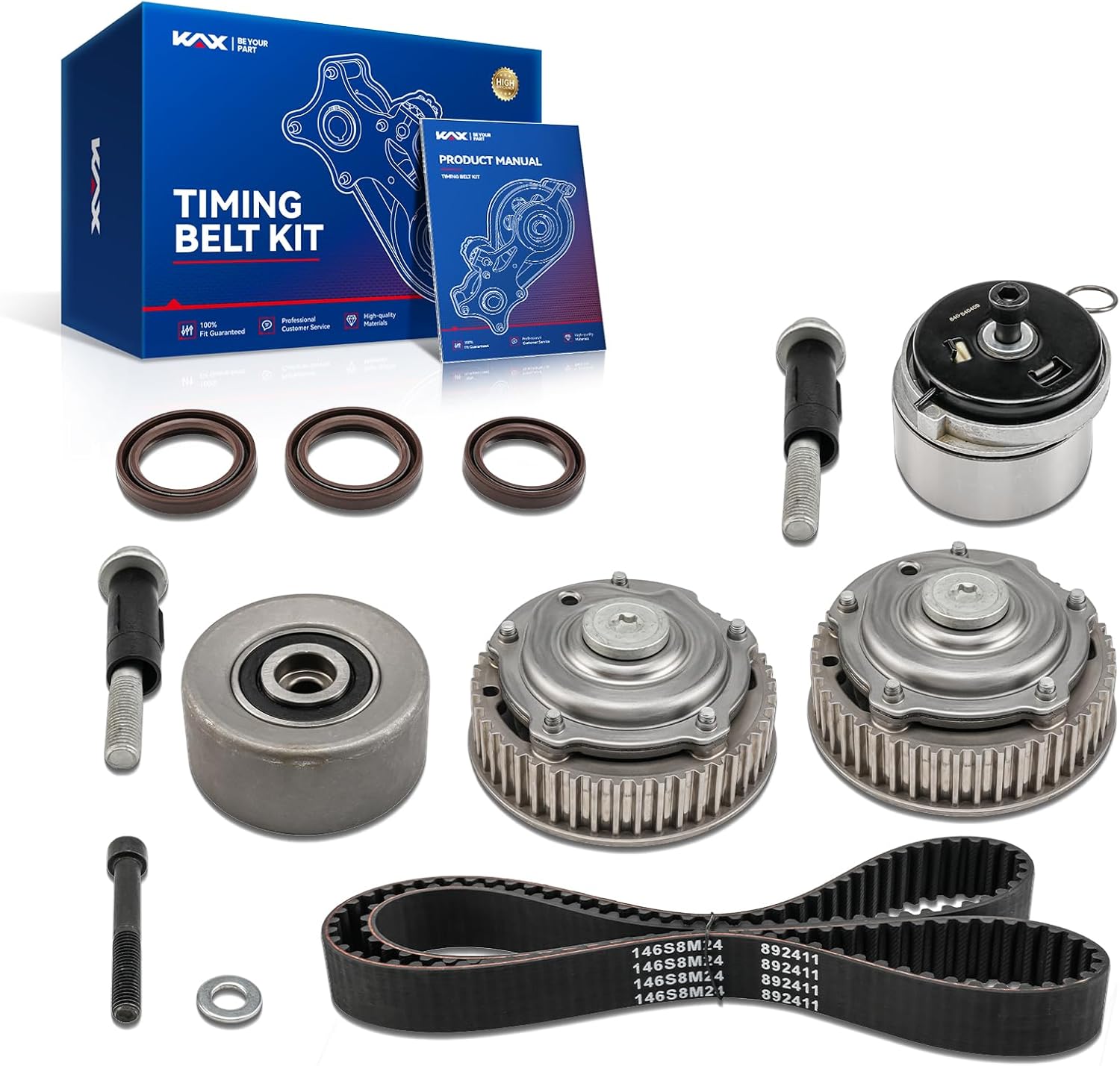 KAX Timing Belt Kit Fit for Chevy Cruze 2011-2015, Sonic 2012-2018, Cruze Limited 2016 1.8L, Aveo 2010-2011, Aveo5 2010-2011, OE# K015603XS, TCK338, 2523380, 918-776, 918-777, 55567048, 55568386