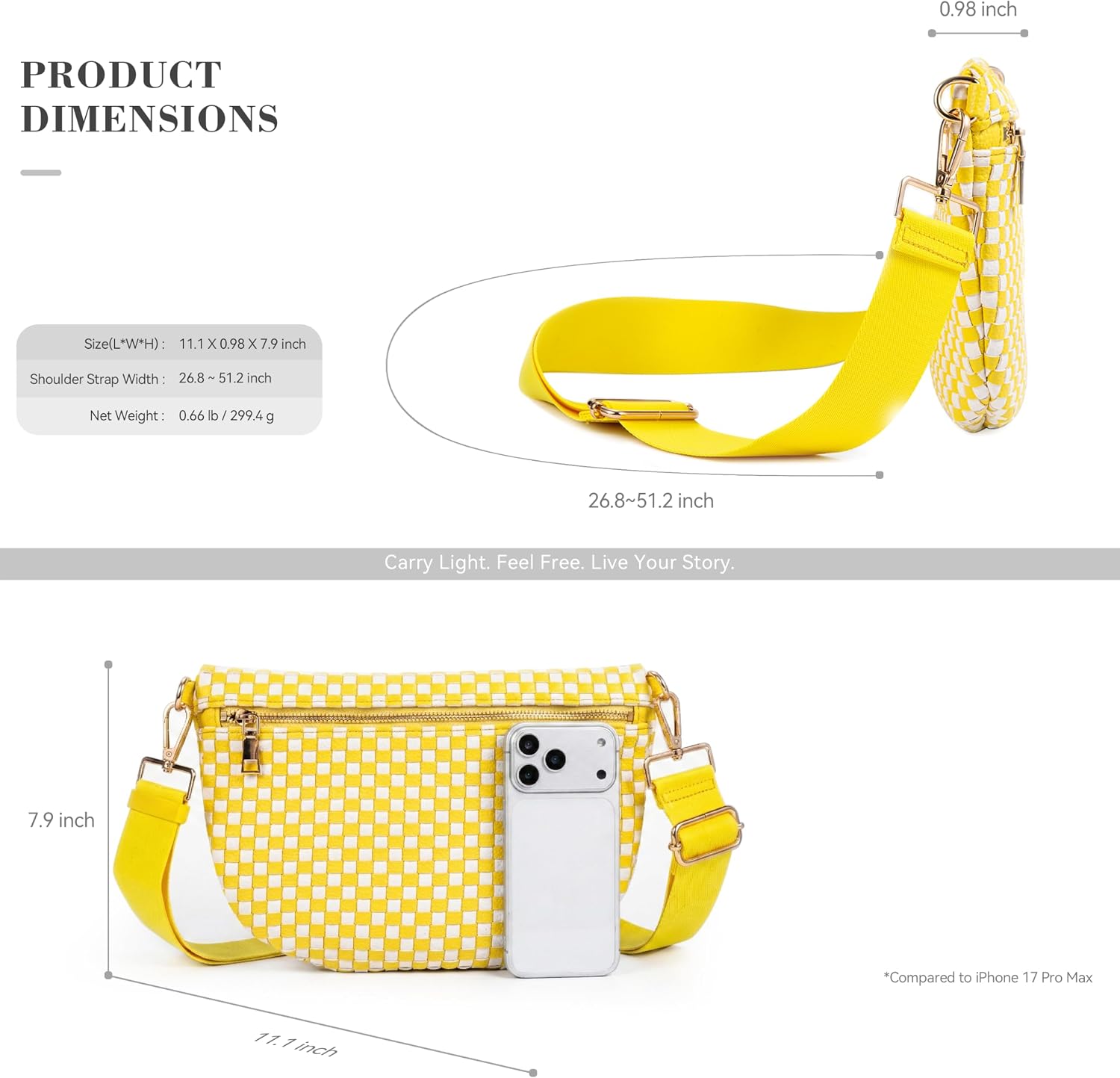 Woven Crossbody Bag for Women, Checkered PU Bum Bag Sling Purse with Adjustable Strap for Travel, Festivals thumbnail