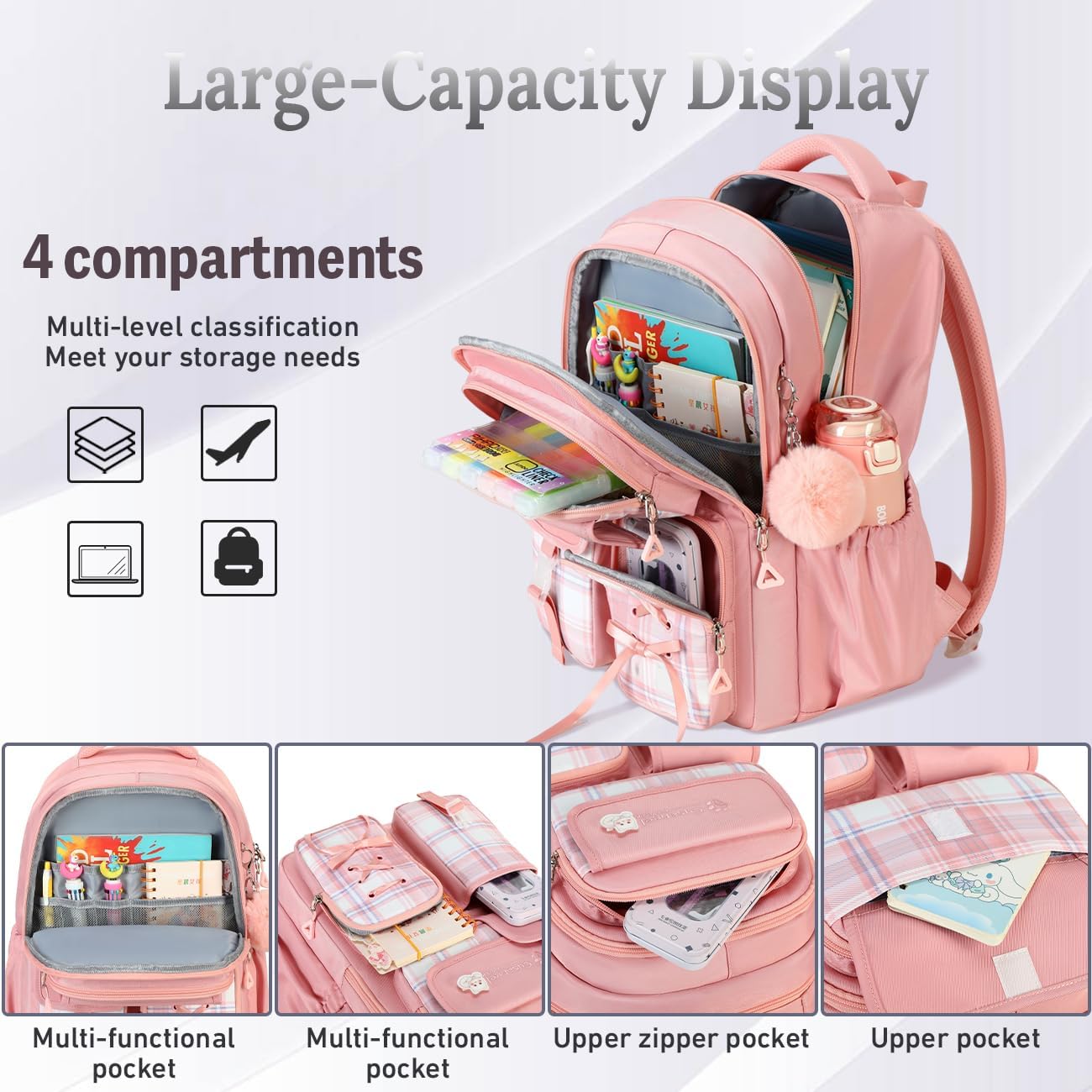 Cusangel Kids Backpack for Boys Girls 5-10Age 16in Preschool Students School bookbag (17in Girls Backpack) image 4