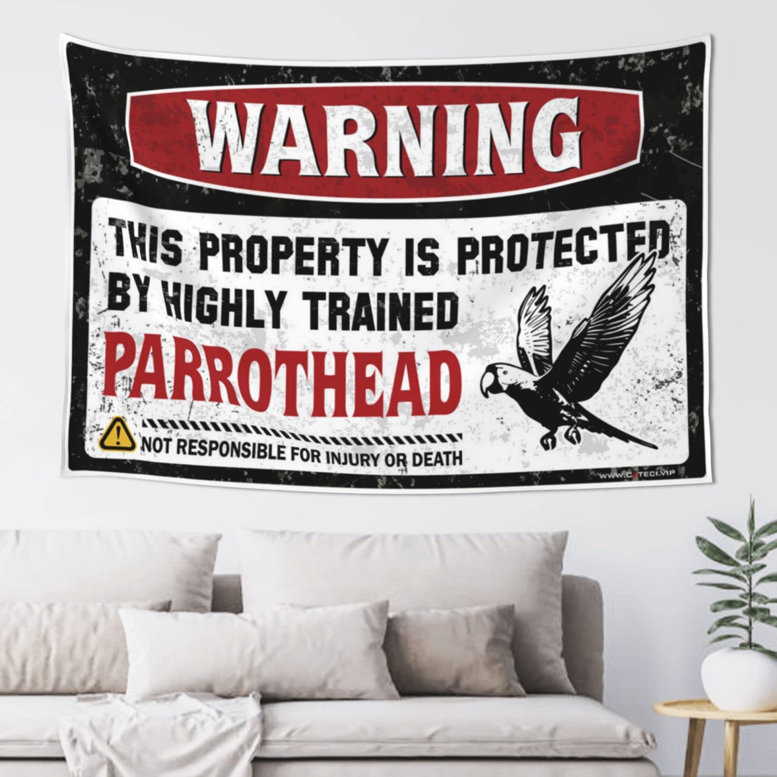 Pravoxi Men's One Color Sports Bar Decor Warning This Property Is Protected By A Highly Trained Parrothead Tapestry Sports Bar Decor Tapestrys(75X100cm)